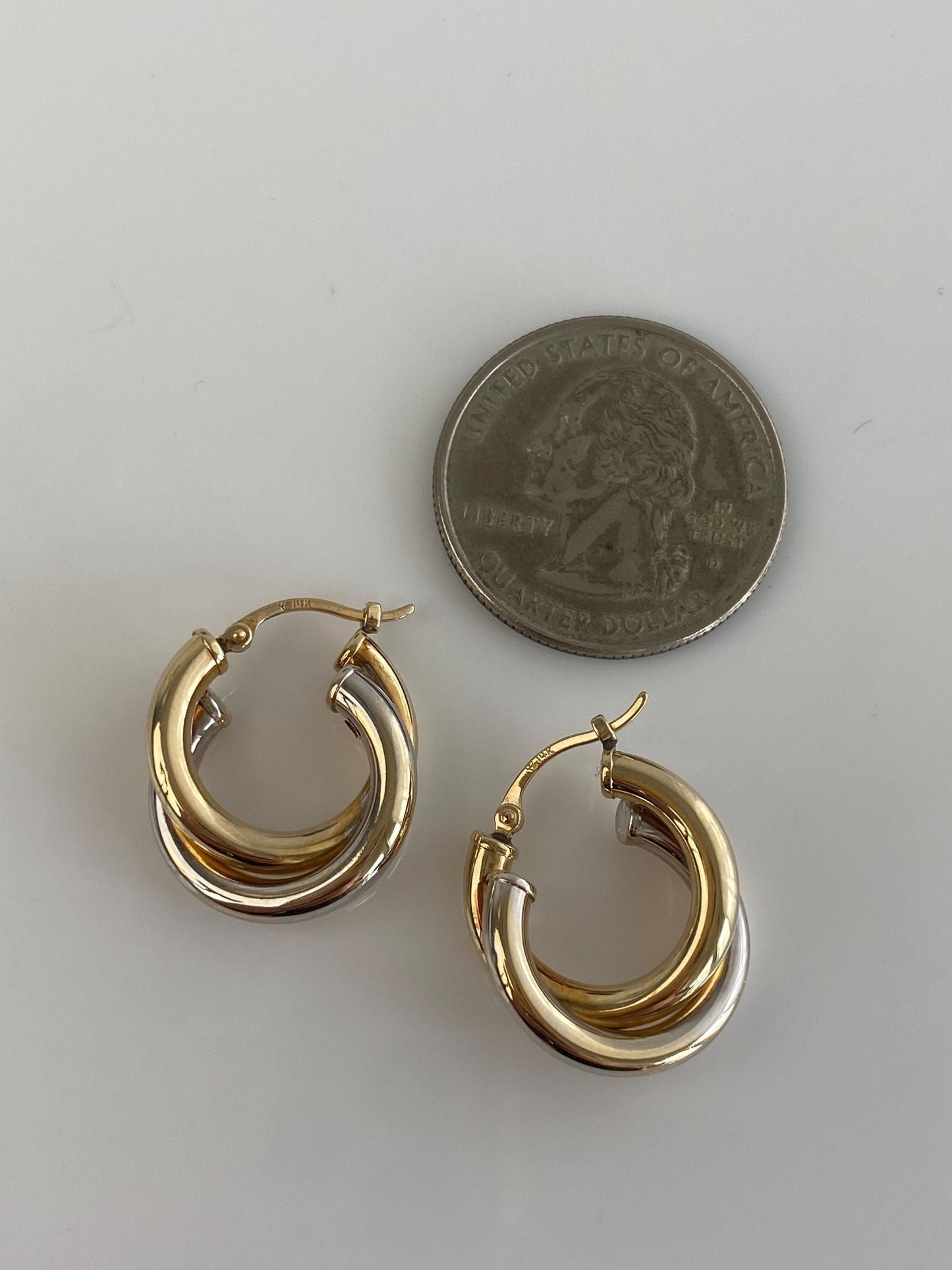 Vintage 14k White & Yellow Gold Hoop Earrings