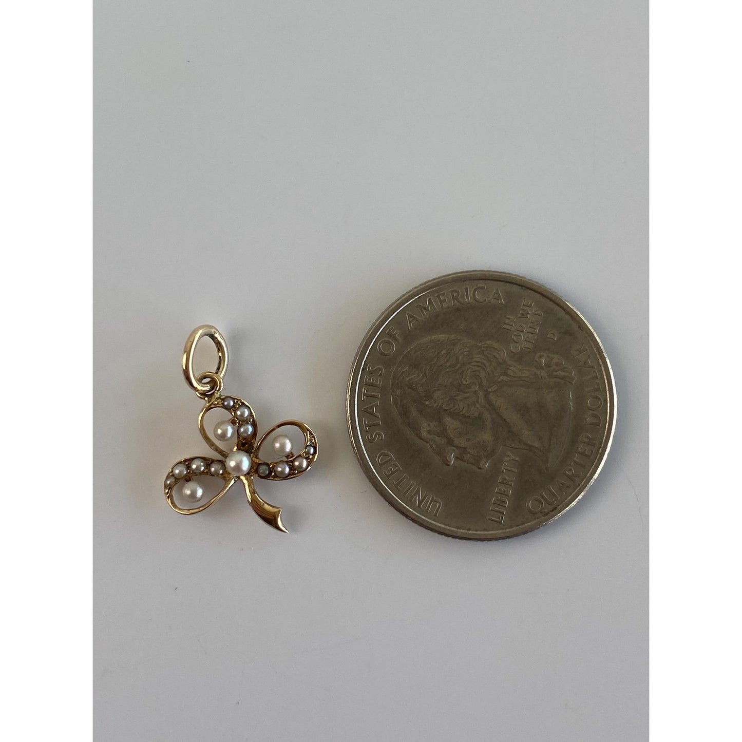 Vintage Solid 14k Yellow Gold Seed Pearl Clover Charm