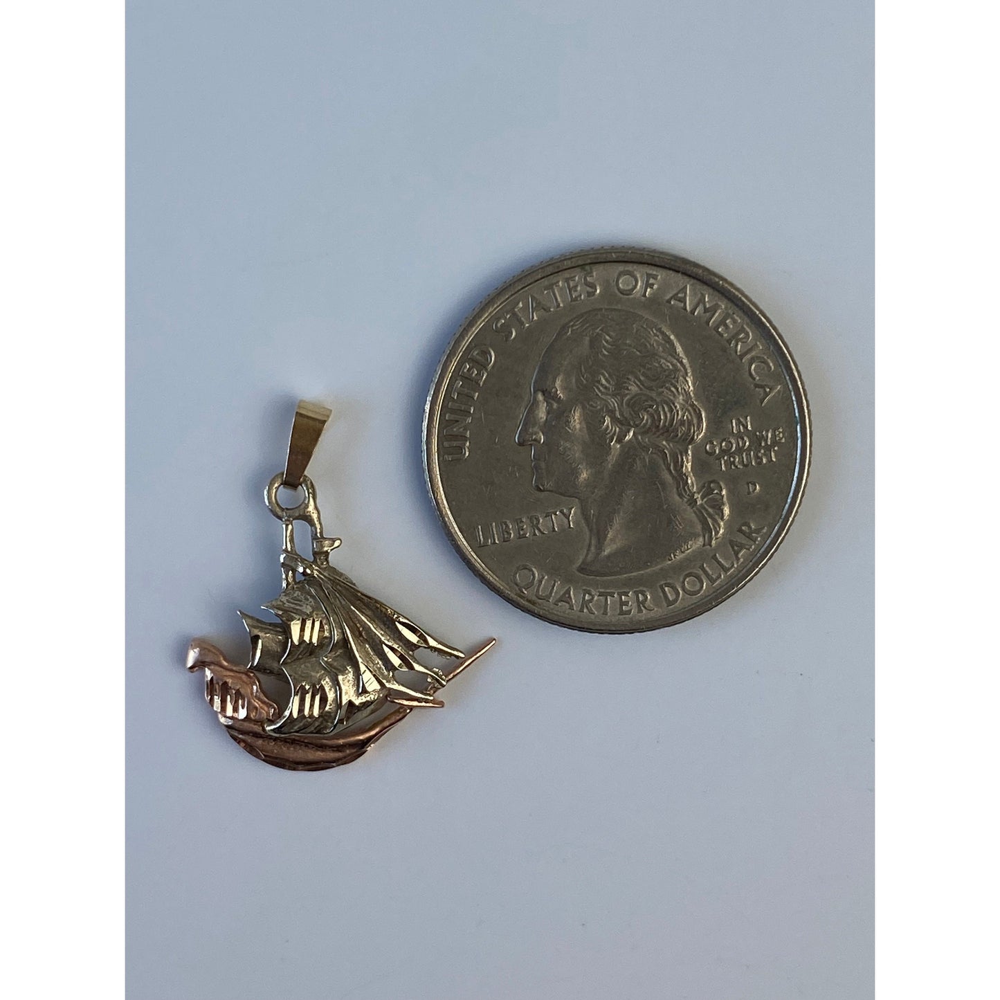 Vintage Solid 14k Tri Tone Gold Pirate Ship Charm