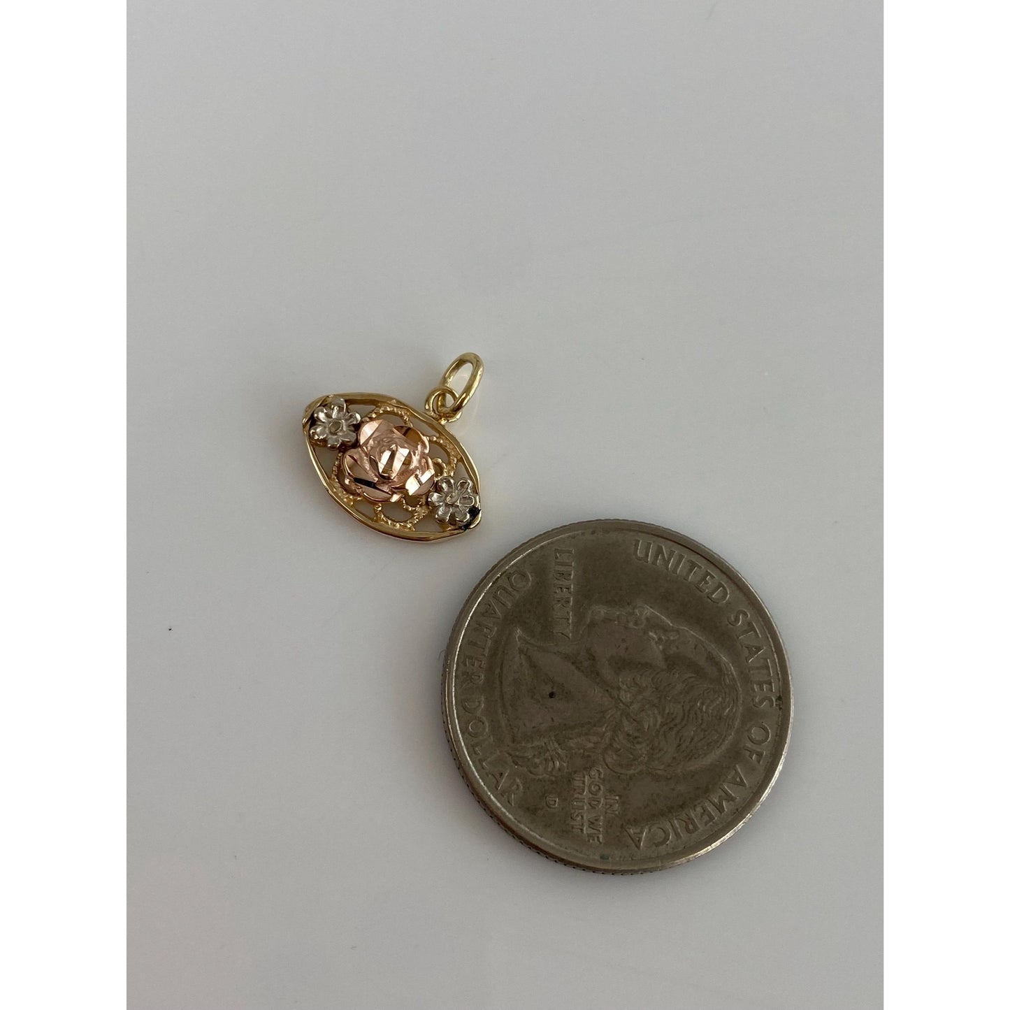 Solid 14k Tri Tone Gold Rose Flowers Charm