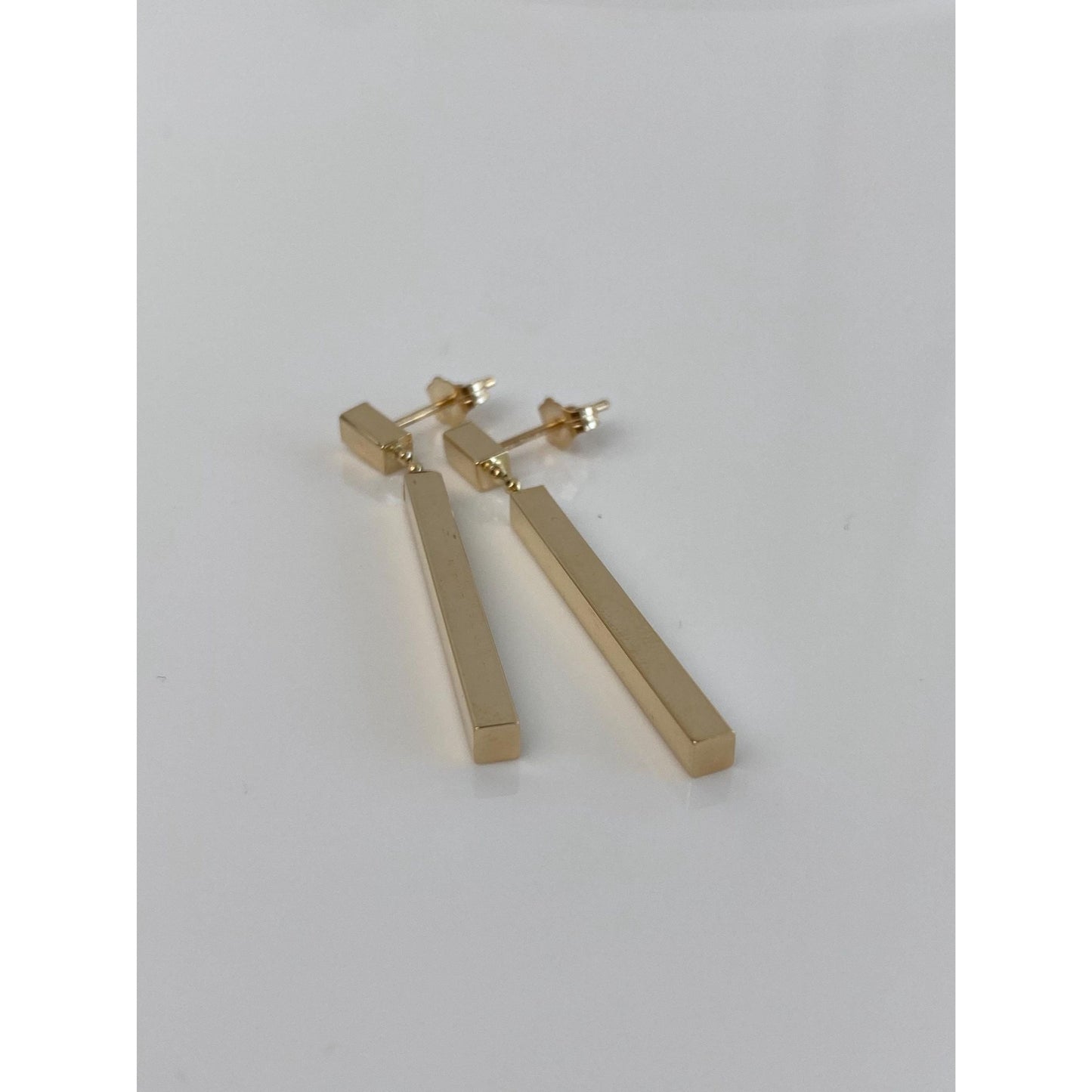 Vintage 14k Yellow Gold Rectangle Dangle Stud Earrings