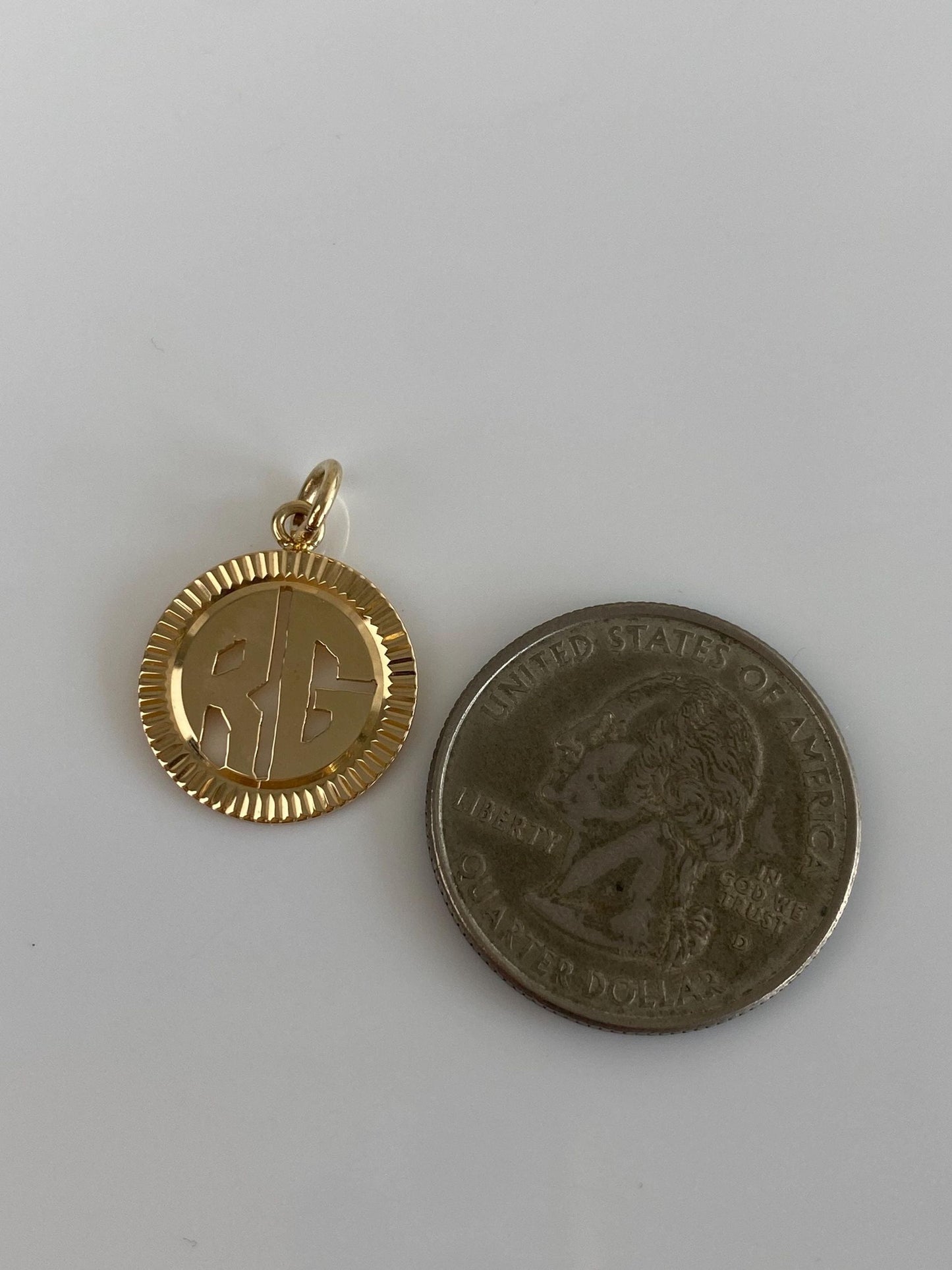 Vintage Solid 14k Yellow Gold Engine Turned RG Charm