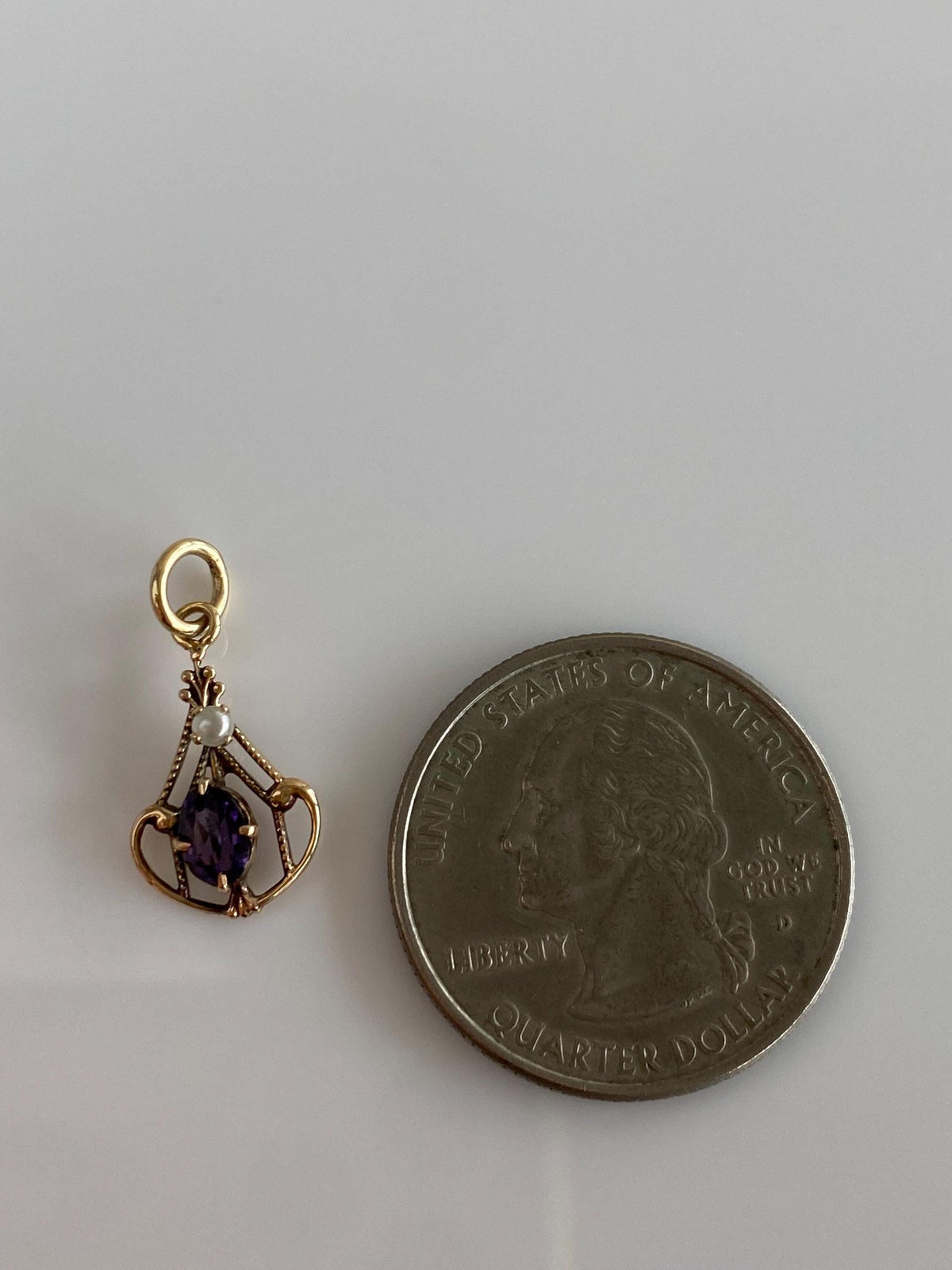 Vintage Solid 10k Yellow Gold Purple Cubic Zirconia Seed Pearl Charm