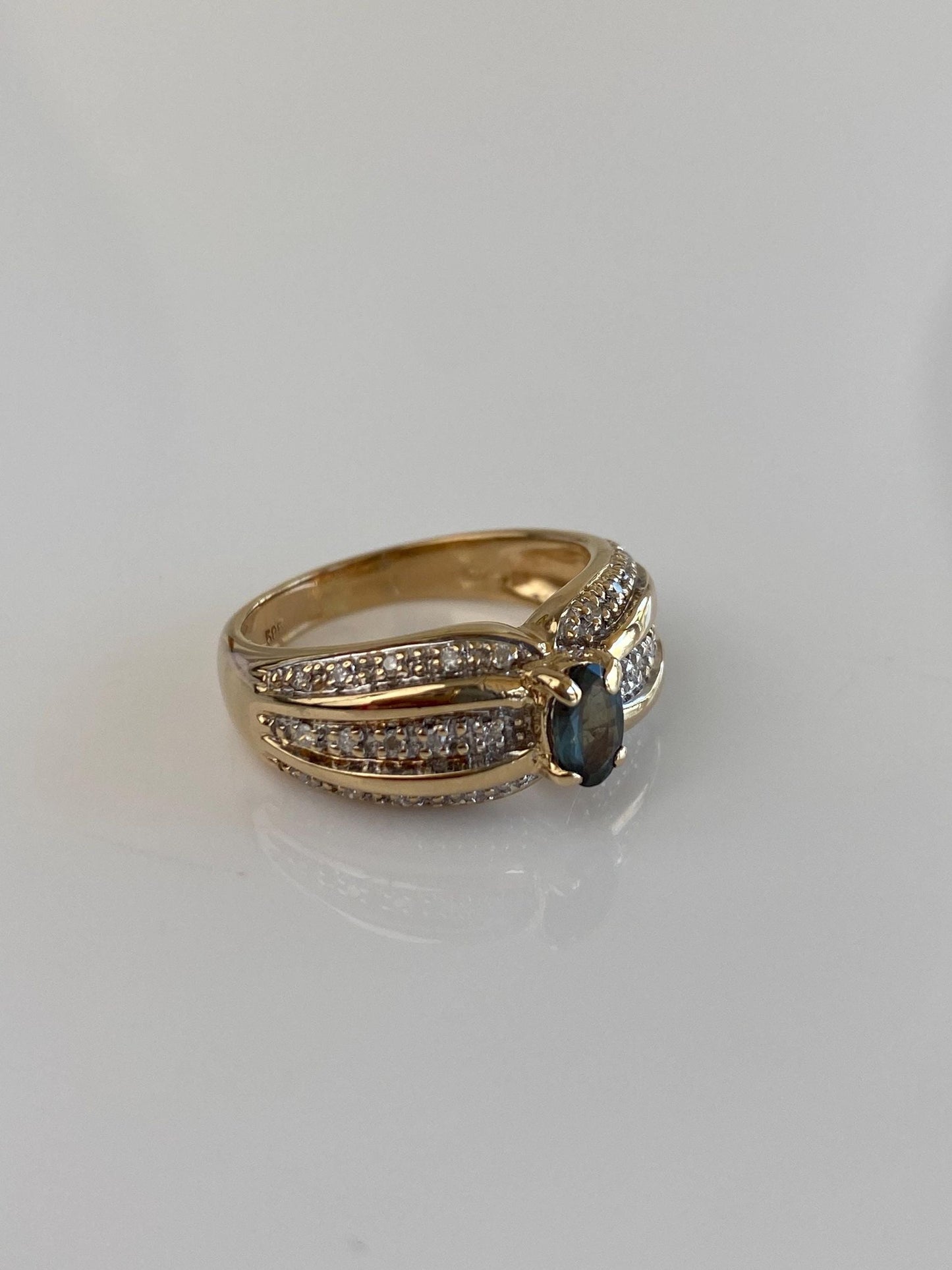 Vintage Solid 14k White & Yellow Gold Diamonds Topaz Ring - Size 6