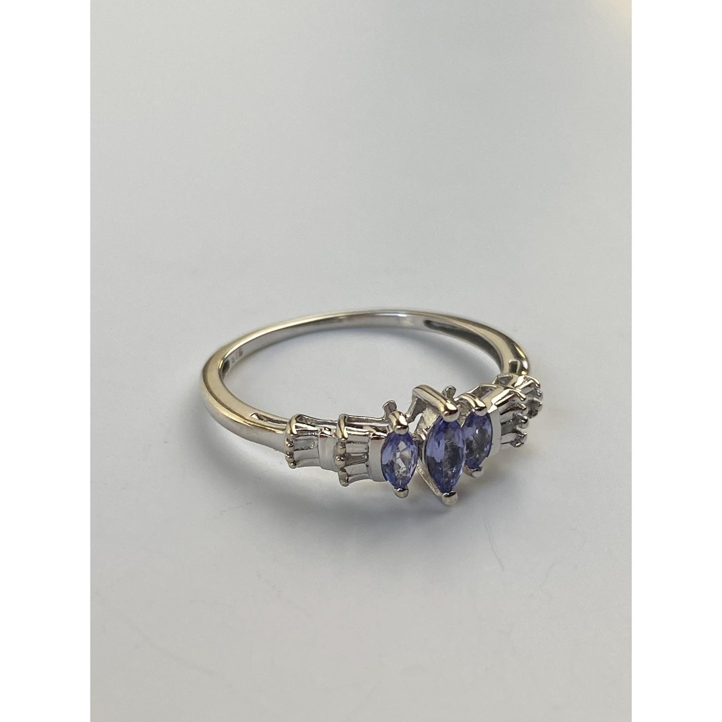 Vintage Solid 10k White Gold Lavender & Clear Cubic Zirconia Ring - Size 7