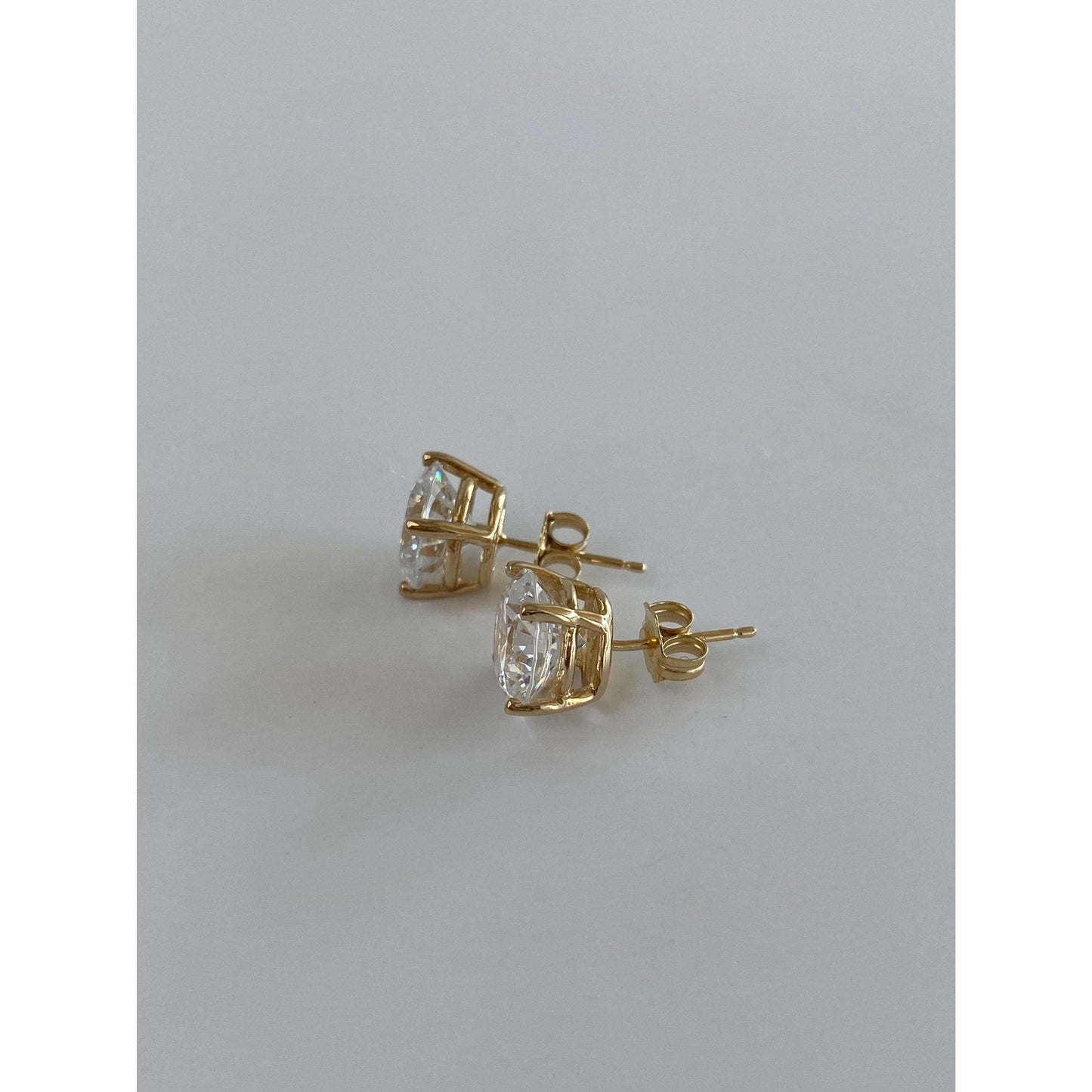 Solid 14k Yellow Gold Clear Cubic Zirconia Stud Earrings
