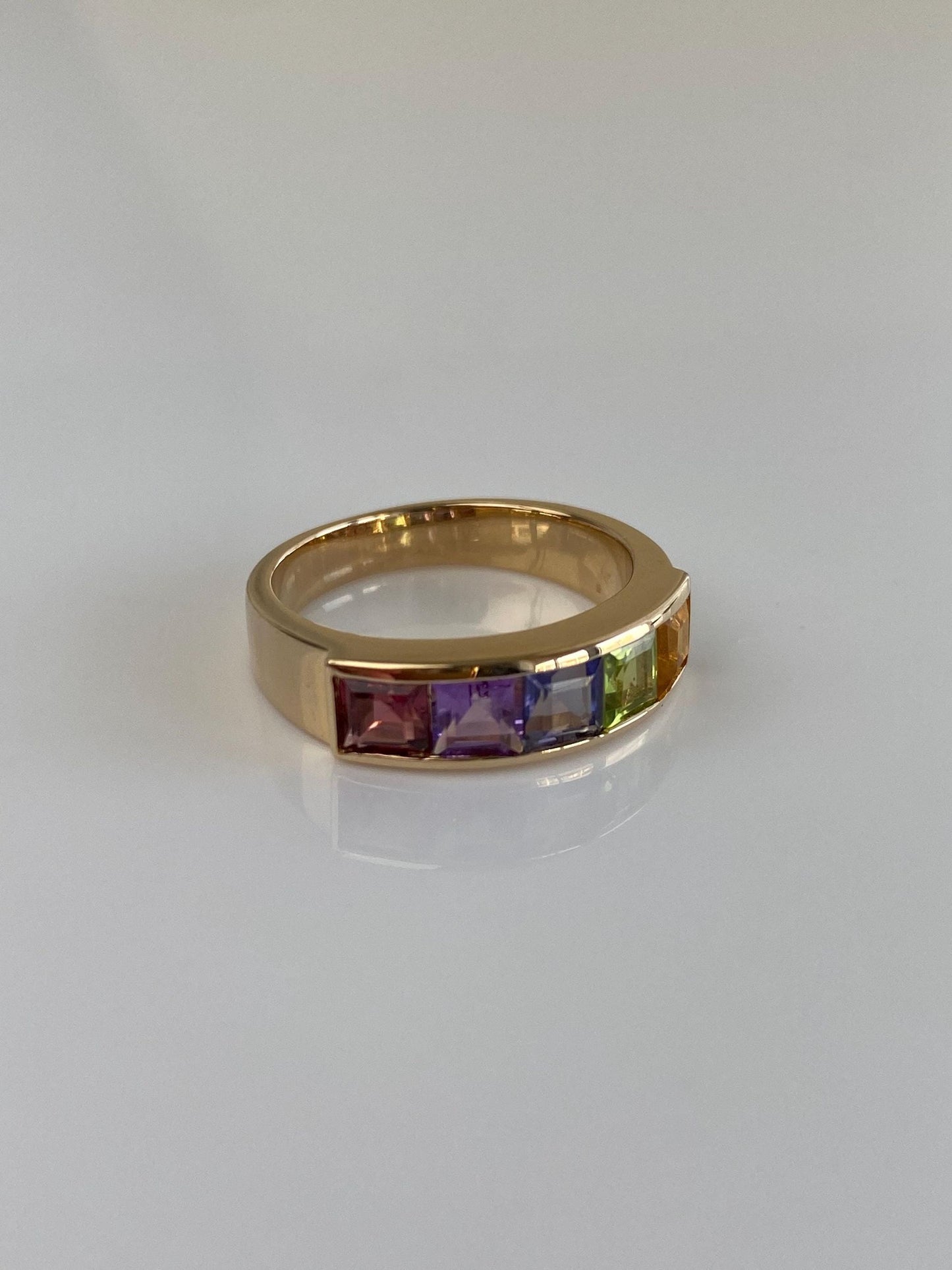 Vintage Solid 14k Yellow Gold Tourmaline Amethyst Tanzanite Citrine Peridot Ring - Size 6.5