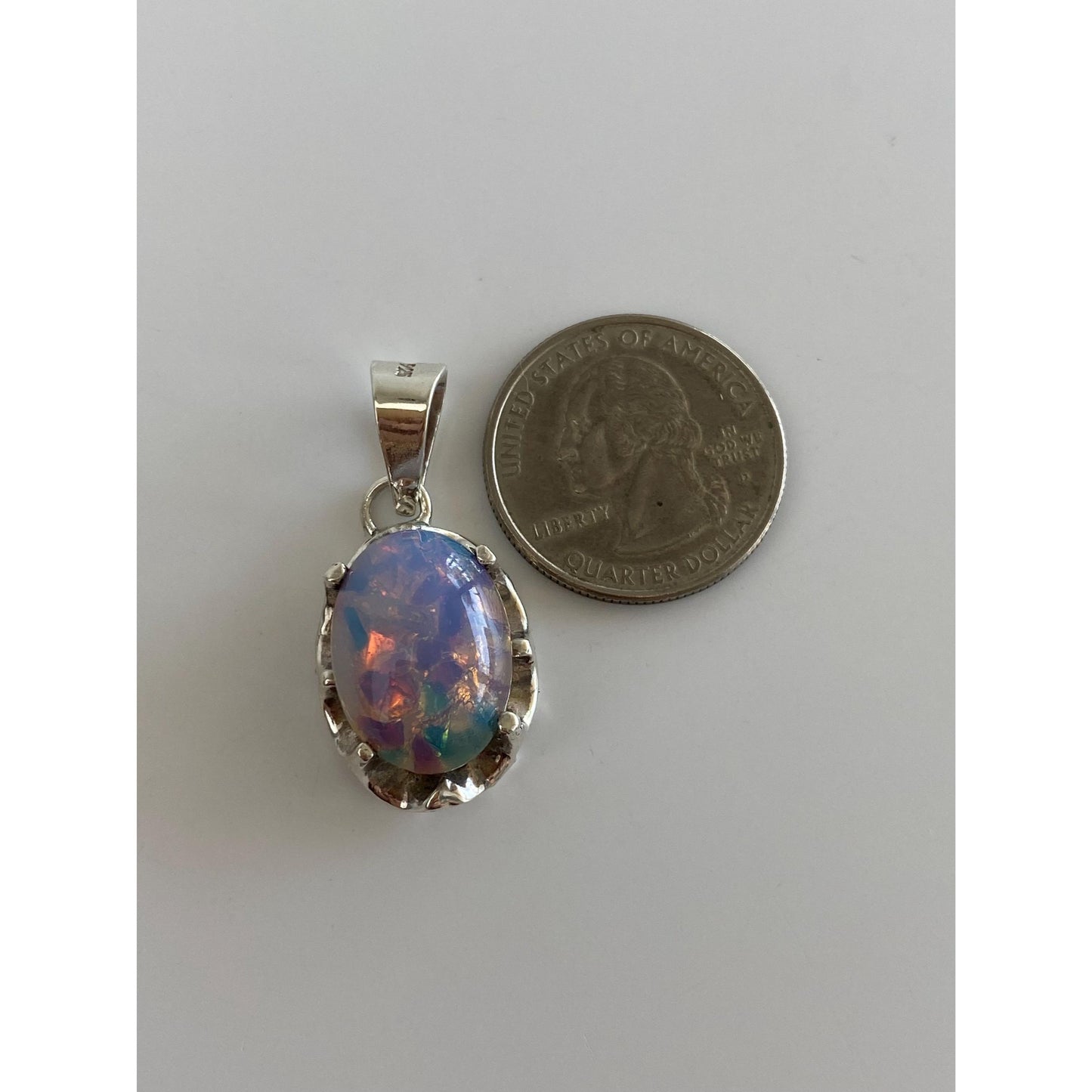 Vintage Solid Sterling Silver Foiled Cabochon Charm