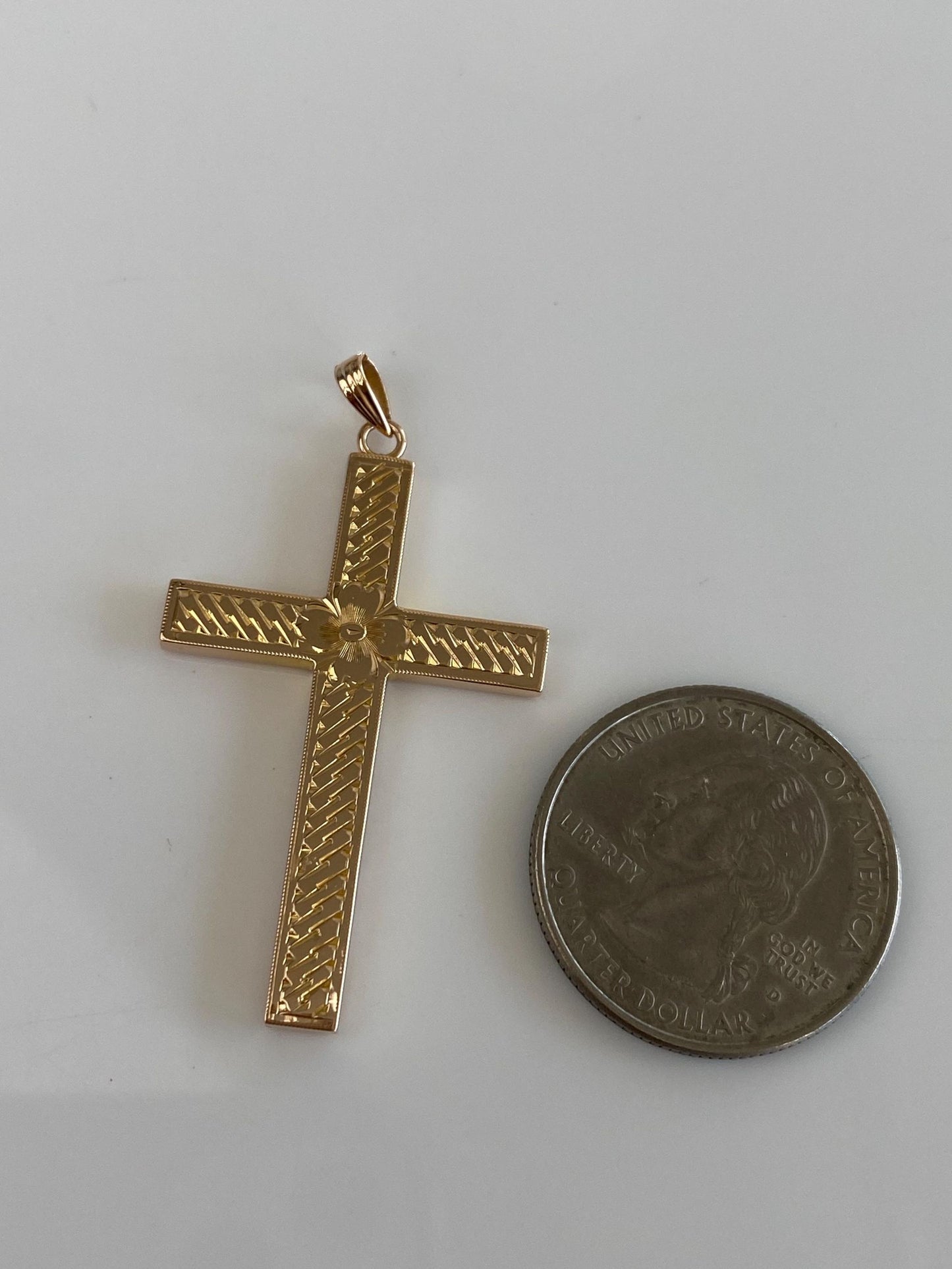 Vintage 9k Yellow Gold Engraved Cross Charm