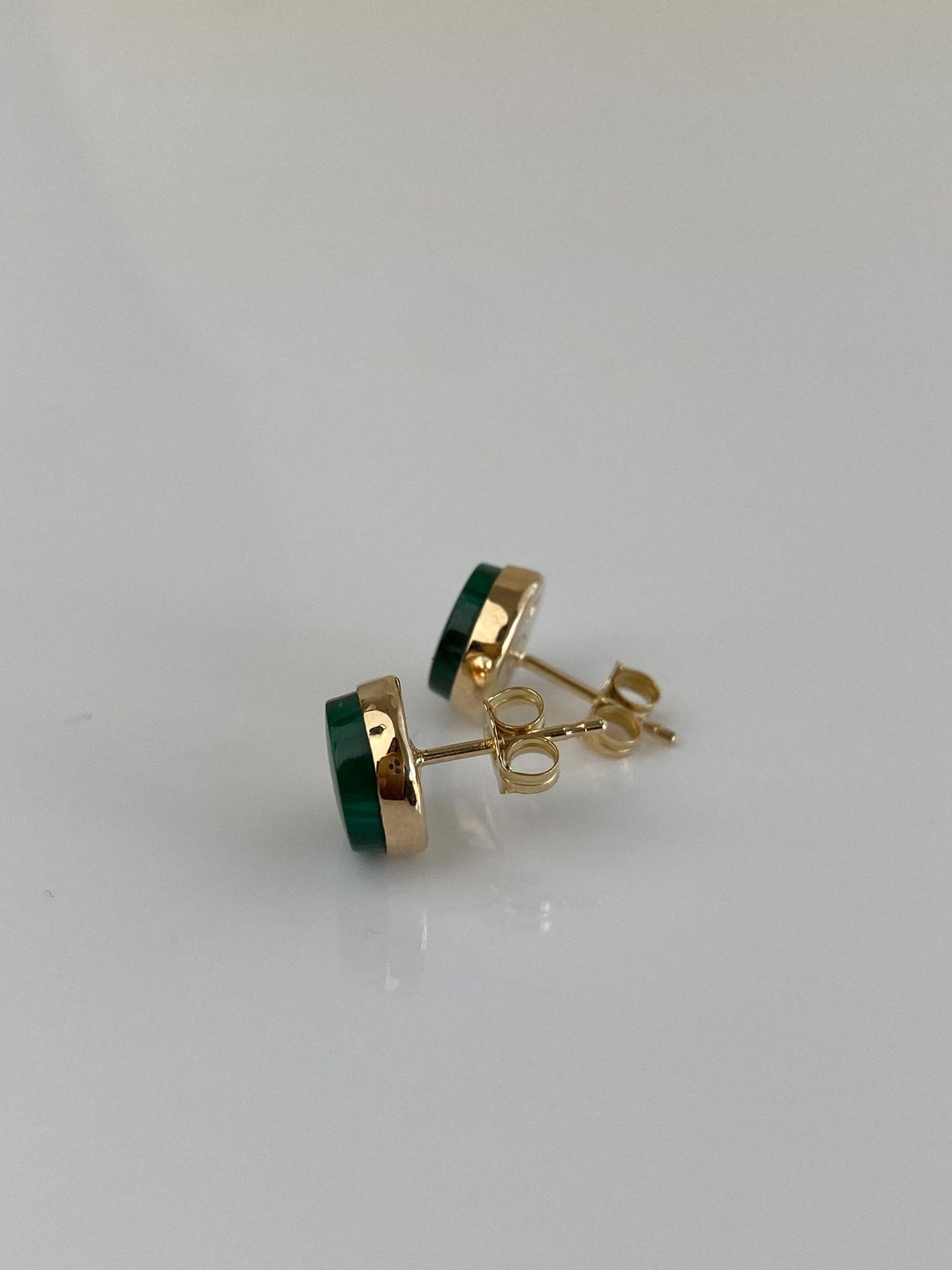 Vintage Solid 14k Yellow Gold Malachite Tie Tack Conversion Stud Earrings
