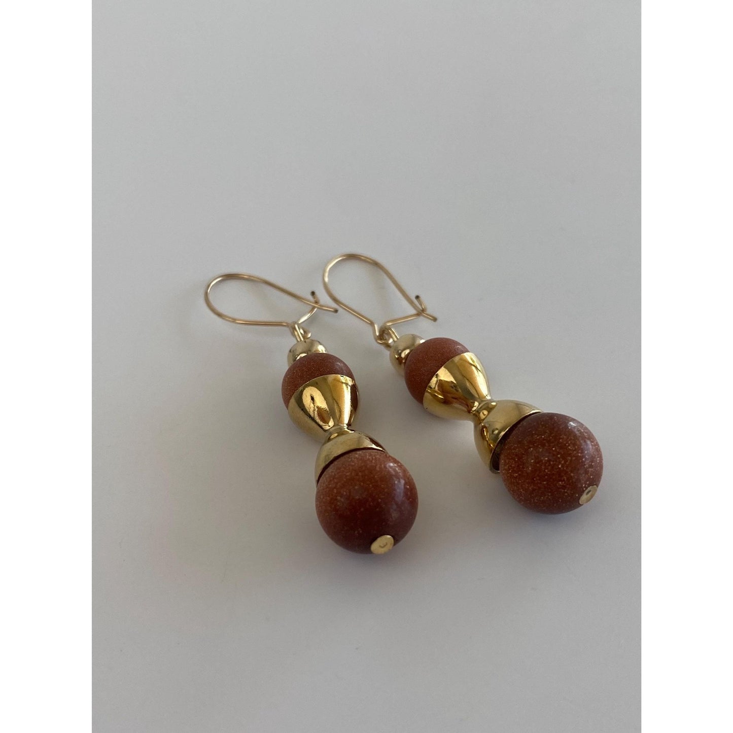 Vintage Solid 10k Yellow Gold Goldstone Dangle Earrings