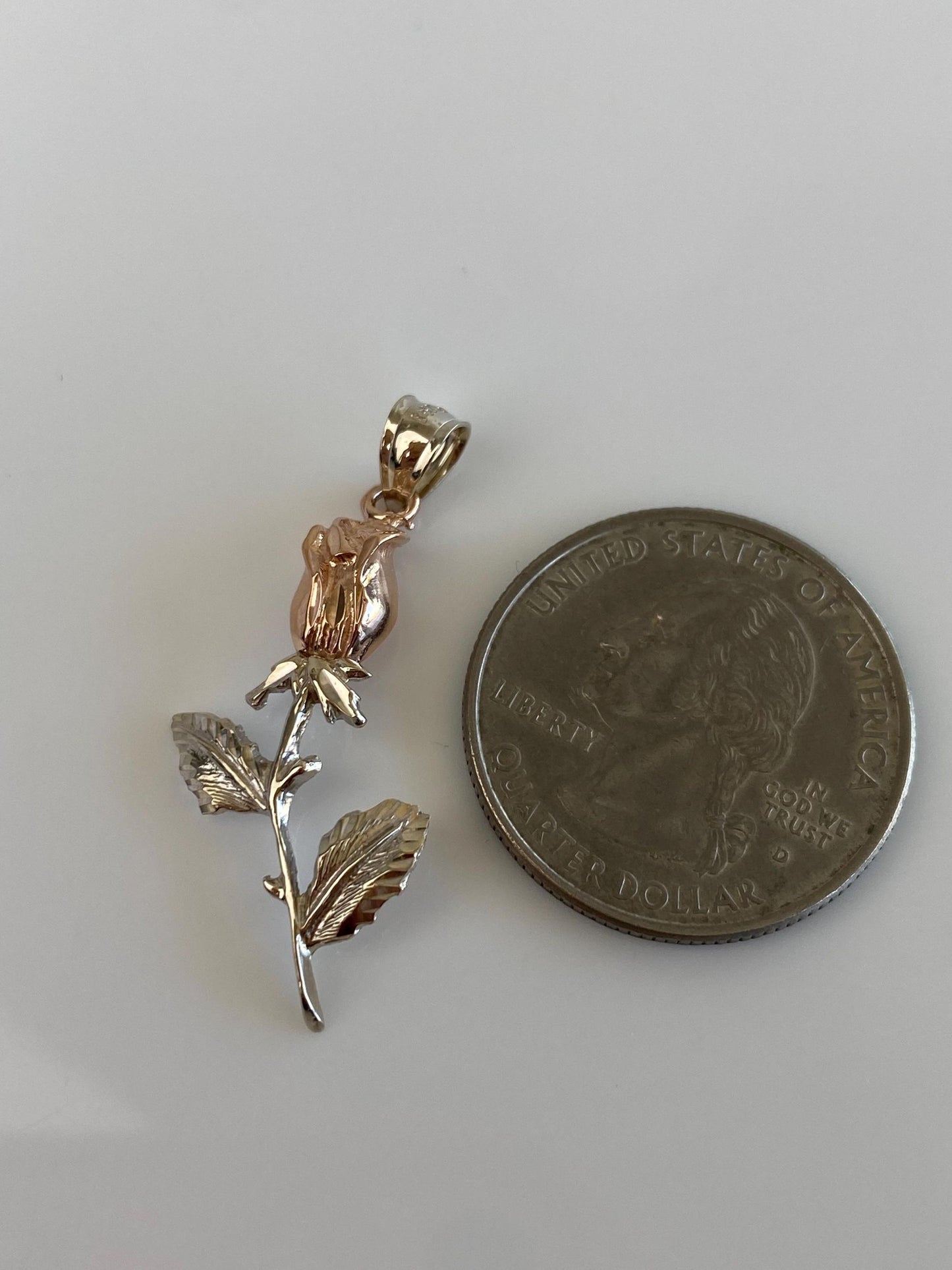 Vintage Solid 14k White & Rose Gold Rose Charm