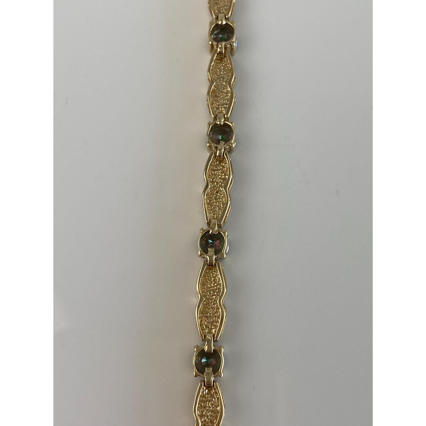 Vintage Solid 14k Yellow Gold Opal Inlay Mystic Topaz Link Bracelet - 8 inches