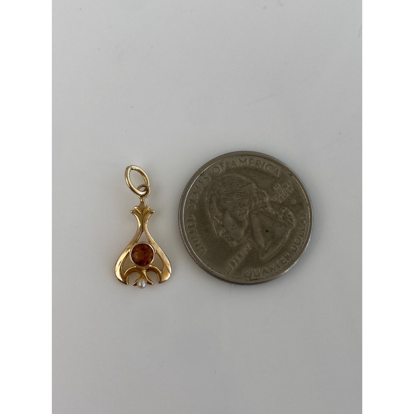 Vintage Solid 14k Yellow Gold Citrine Seed Pearl Stick Pin Conversion Charm