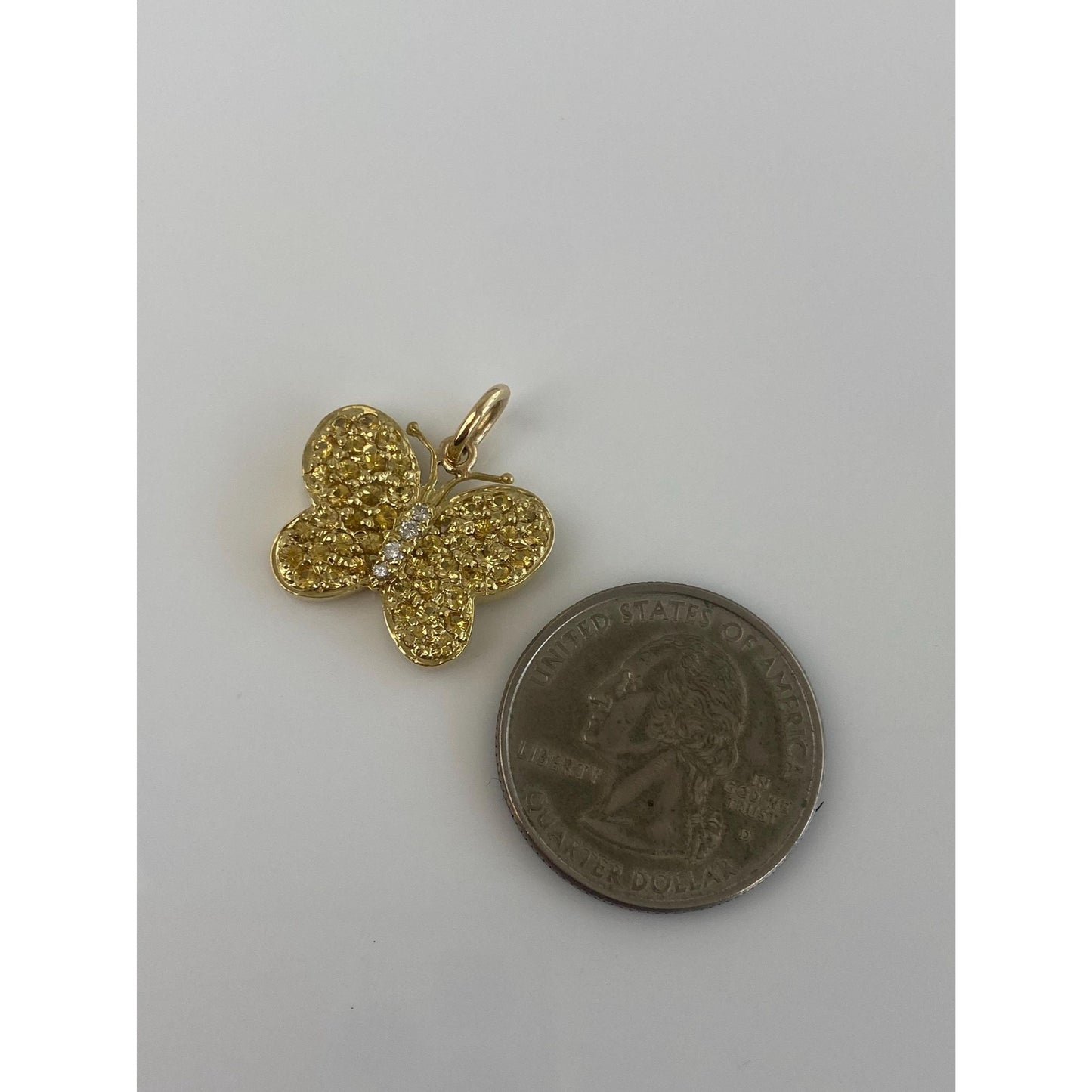Vintage Solid 18k Yellow Gold Diamond Yellow Topaz Butterfly Charm