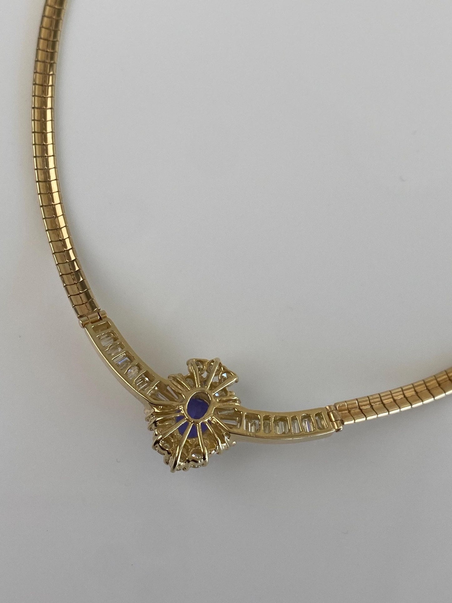 Vintage Solid 14k Yellow Gold Iolite Diamond Omega Chain Necklace - 18 inches