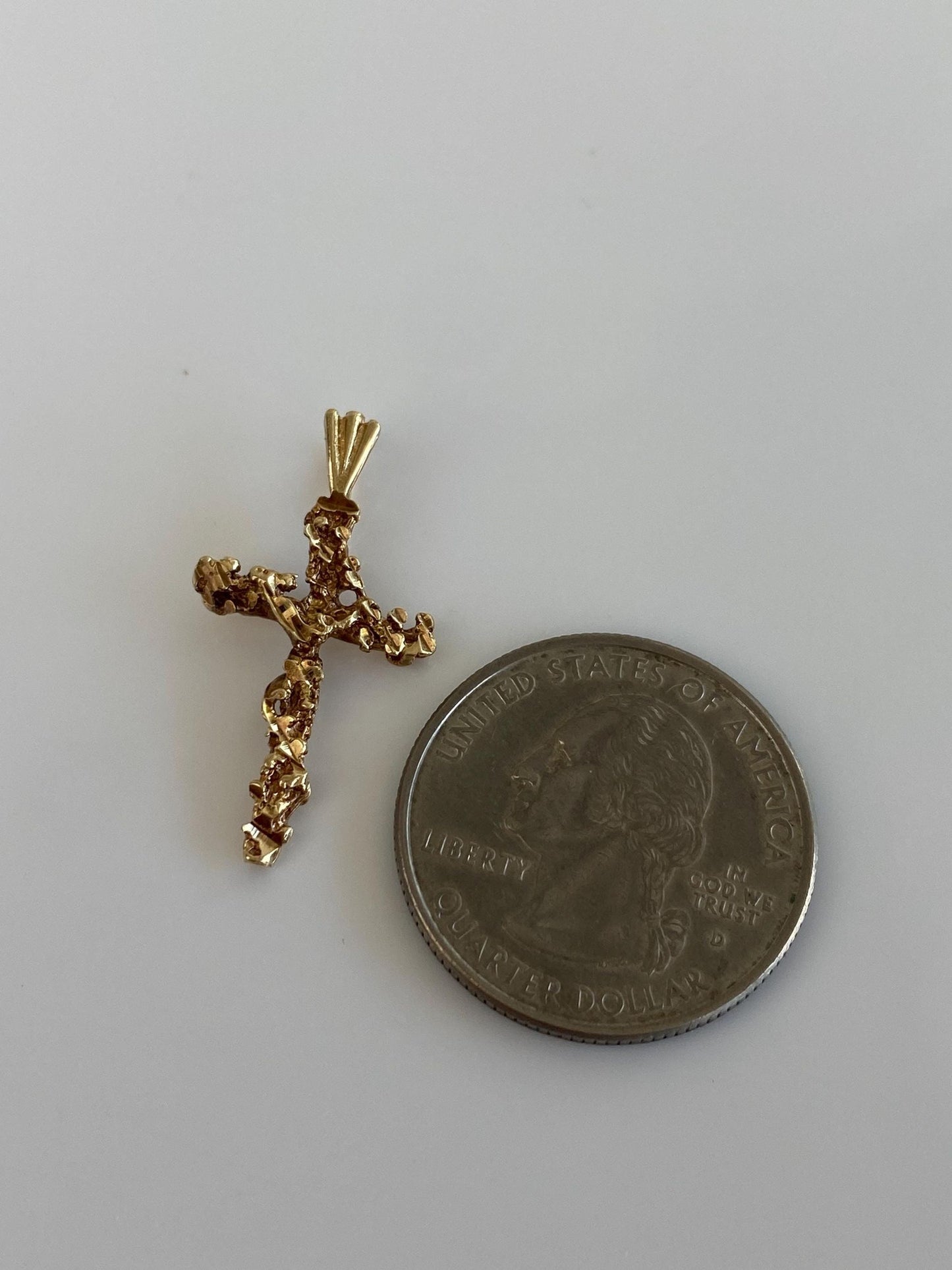 Vintage Solid 14k Yellow Gold Diamond Cut Nugget Cross Charm