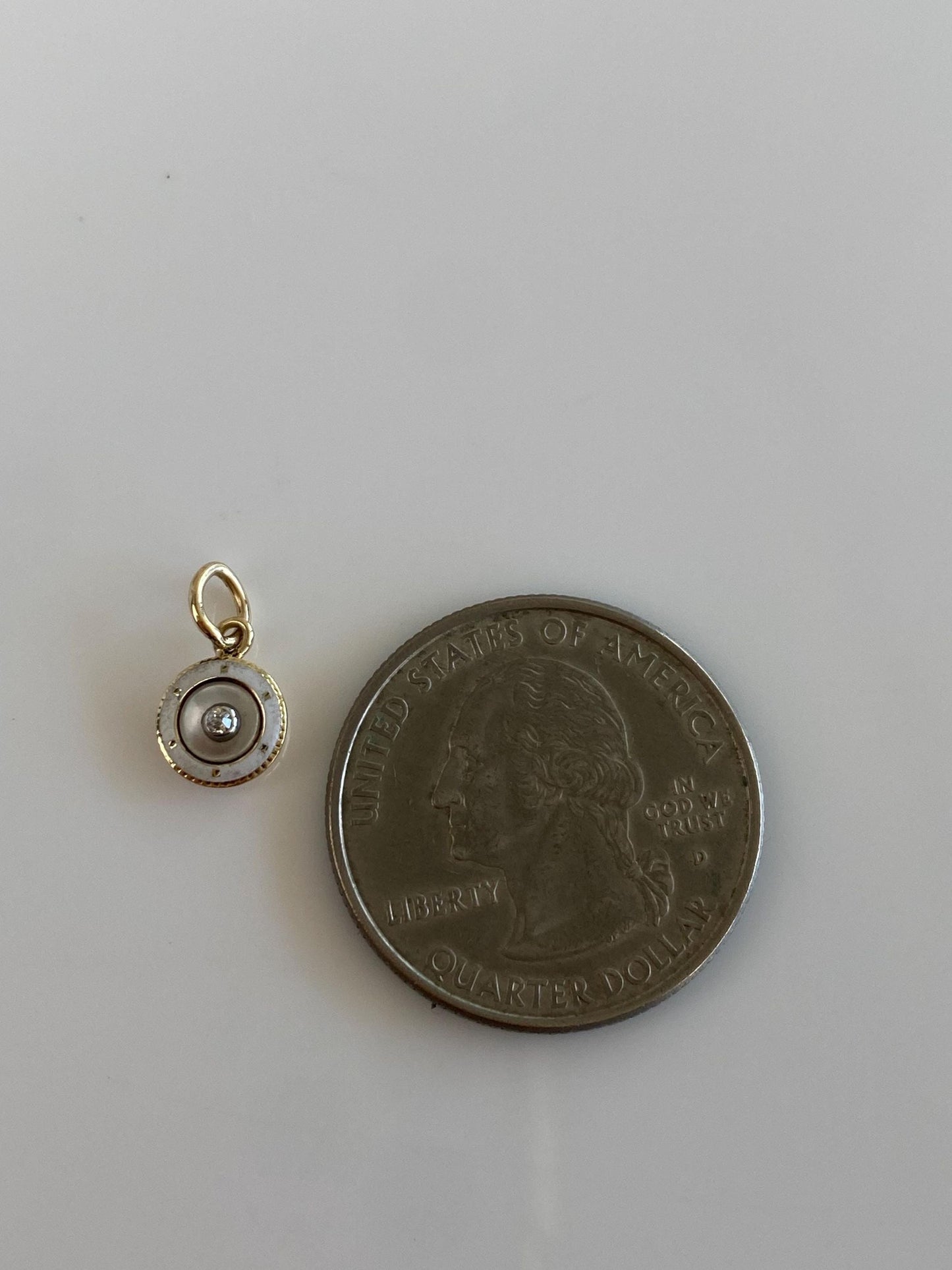 Vintage 14k White & Yellow Gold White Enamel Diamond Mother of Pearl Tie Tack Conversion Charm