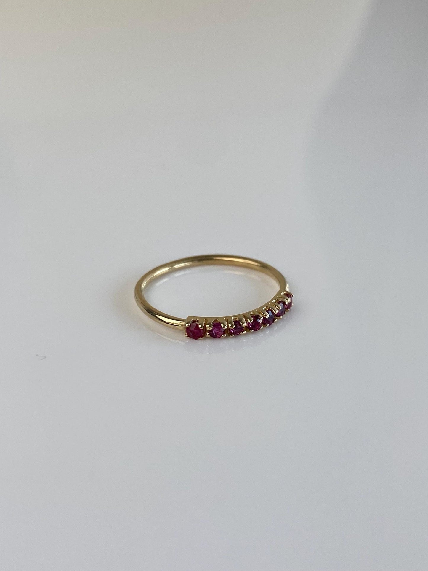 Vintage Solid 14k Yellow Gold Red Spinel Row Ring - Size 5