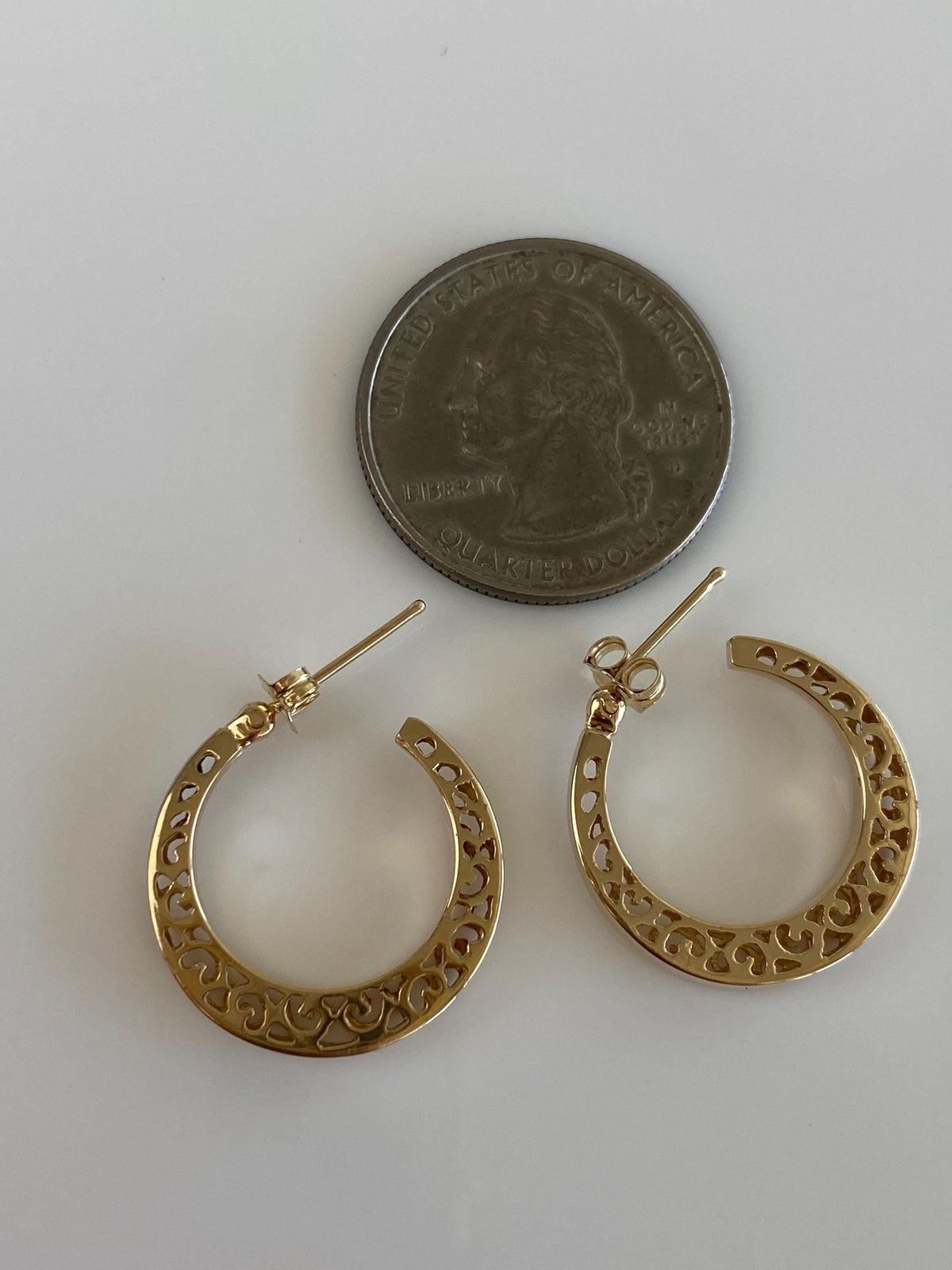 Vintage Solid 14k Yellow Gold Open Work Hoop Earrings