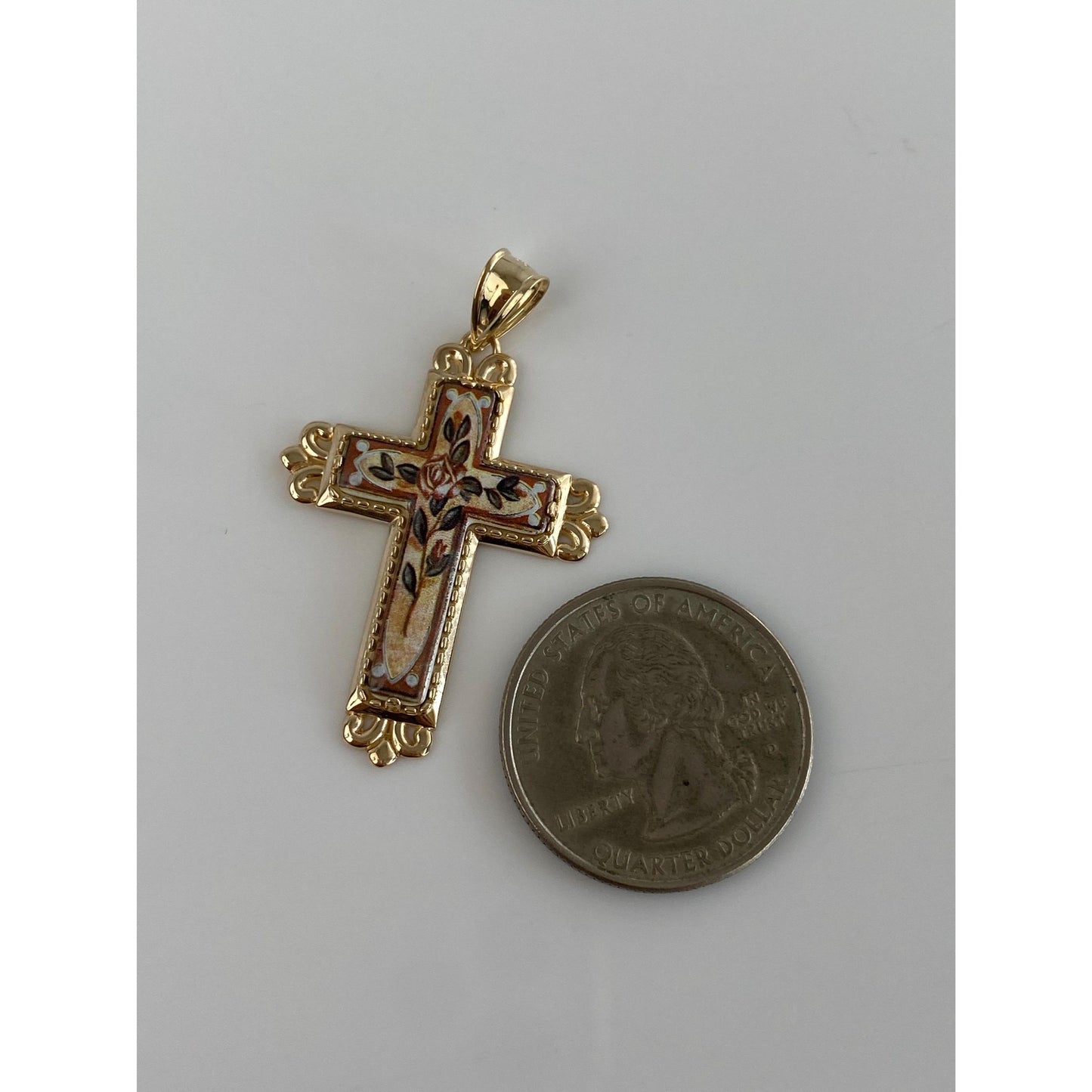 Vintage Solid 14k Yellow Gold Enamel Cross Charm