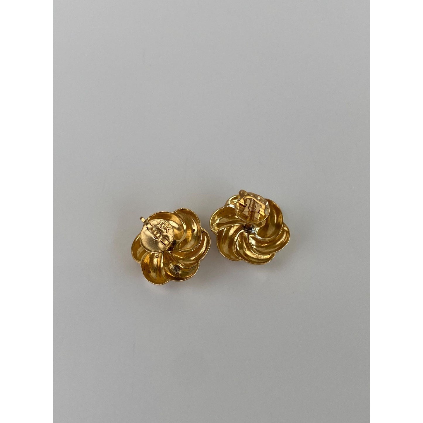 Vintage Solid 10k Yellow Gold Red Cubic Zirconia Knot Style Stud Earrings