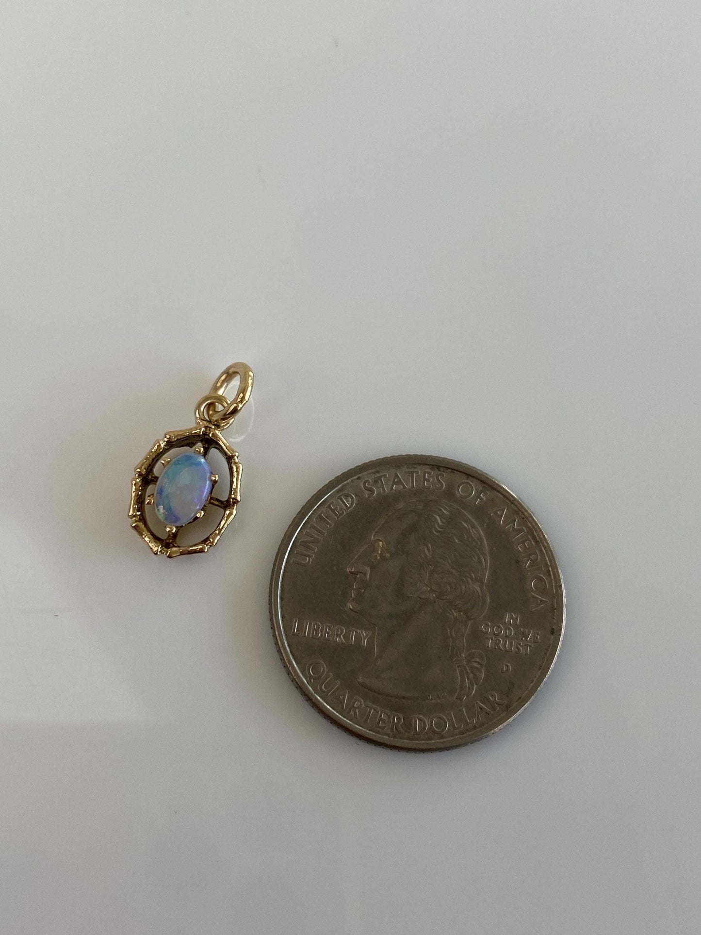 Vintage Solid 14k Yellow Gold Opal Bamboo Charm