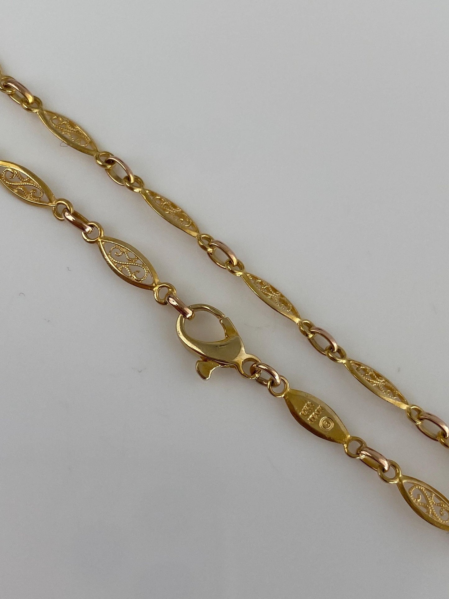Vintage Solid 14k Yellow Gold Filigree Link Chain Bracelet Anklet - 9.25 inches