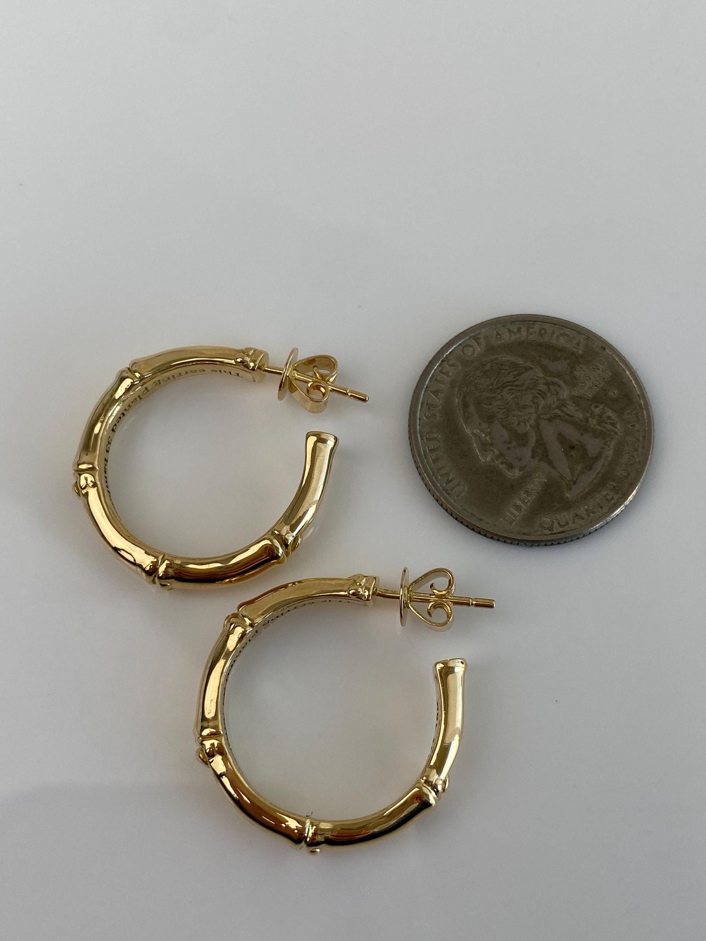 Vintage Solid 18k Yellow Gold John Hardy Bamboo Hoop Earrings