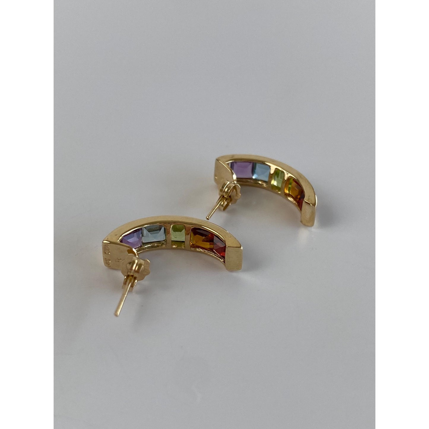 Vintage Solid 14k Yellow Gold Garnet Topaz Citrine Amethyst Peridot Drop Earrings