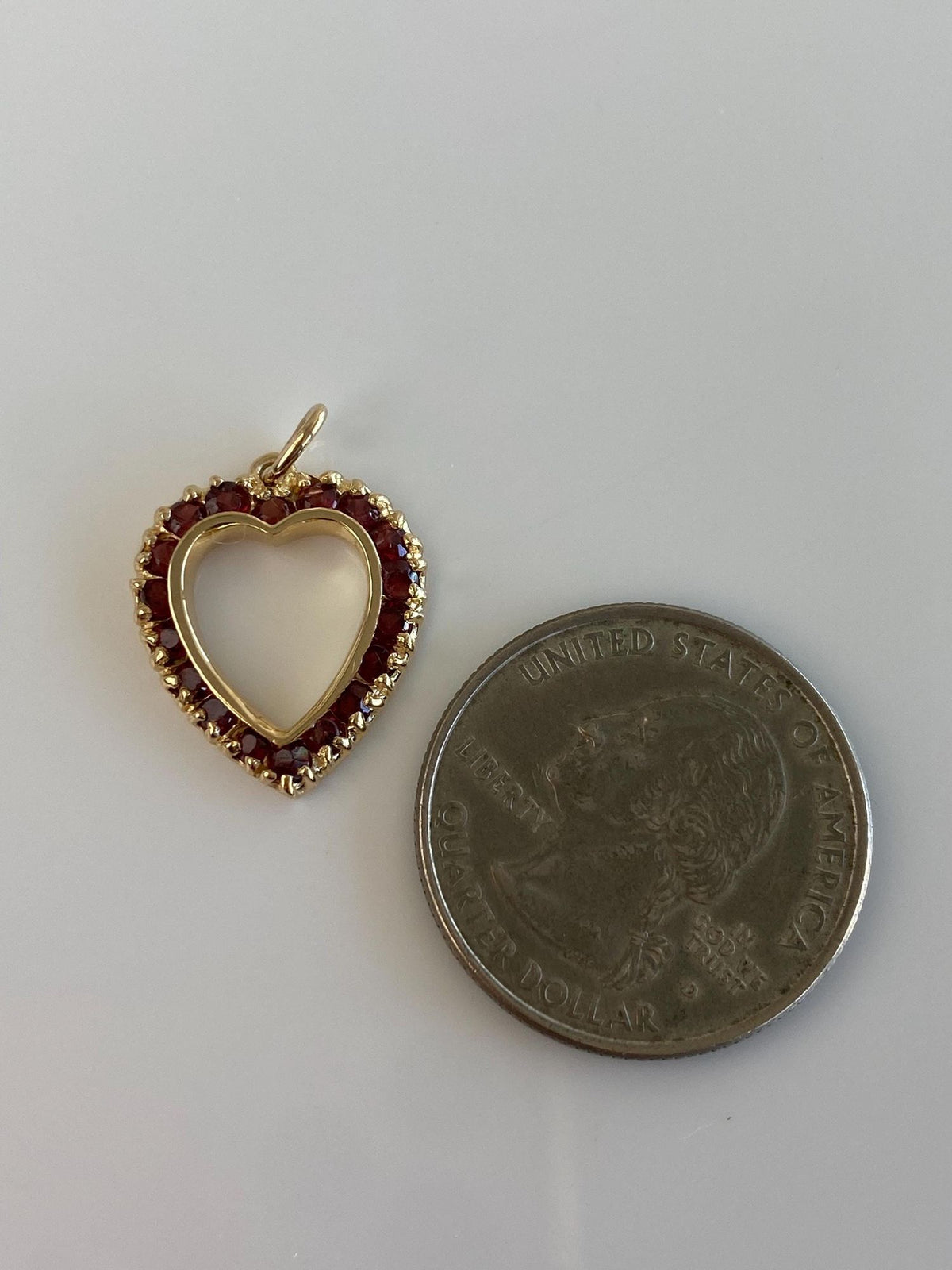 Vintage Solid 12k Yellow Gold Garnet Heart Charm