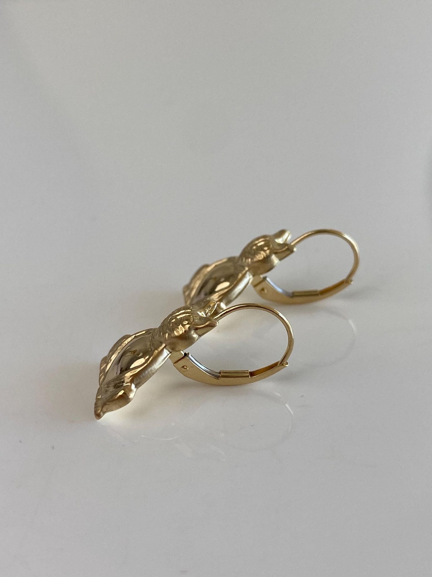 Vintage 14k Yellow Gold Cat Drop Earrings