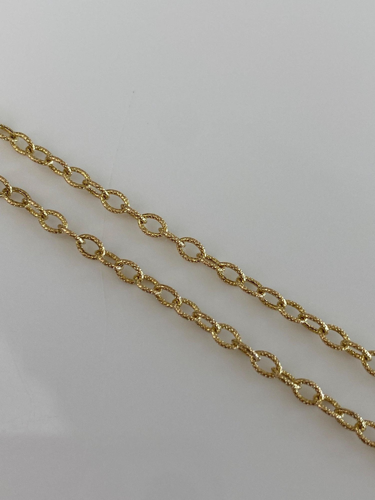 Vintage Solid 14k White & Yellow Gold Diamonds Textured Cable Chain Necklace - 18.5 inches