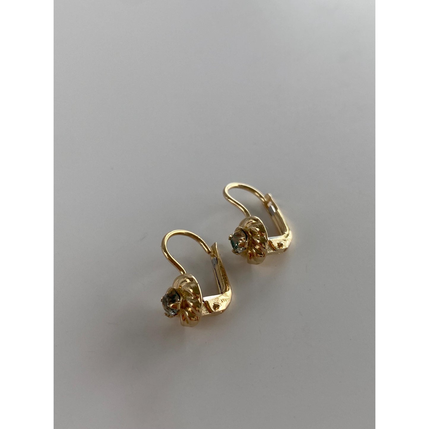 Solid 14k Yellow Gold Clear Cubic Zirconia Drop Earrings