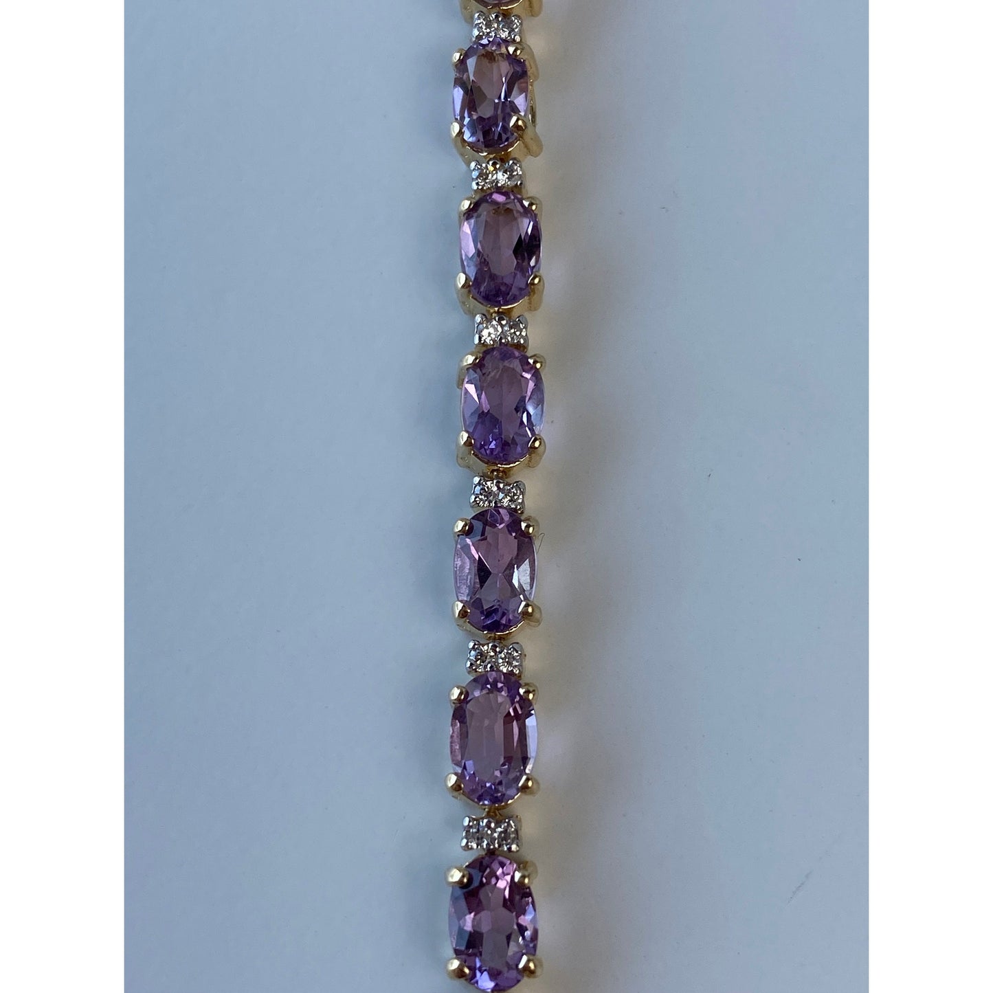 Vintage Solid 14k Yellow Gold Amethyst Clear Cubic Zirconia Tennis Bracelet - 7 inches