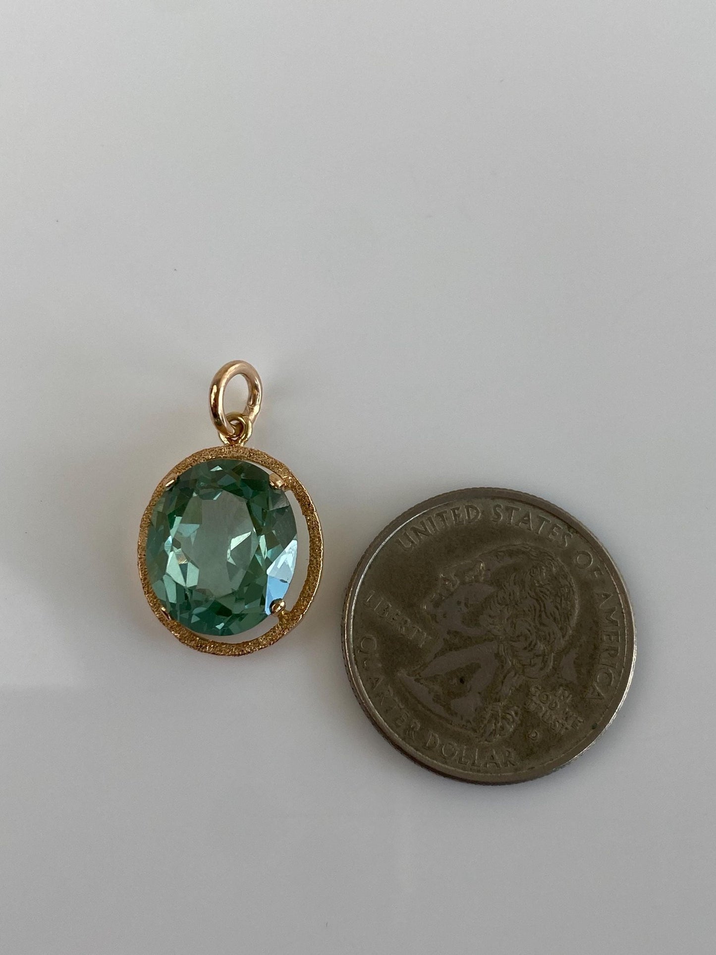 Vintage Solid 14k Yellow Gold Light Green Spinel Charm