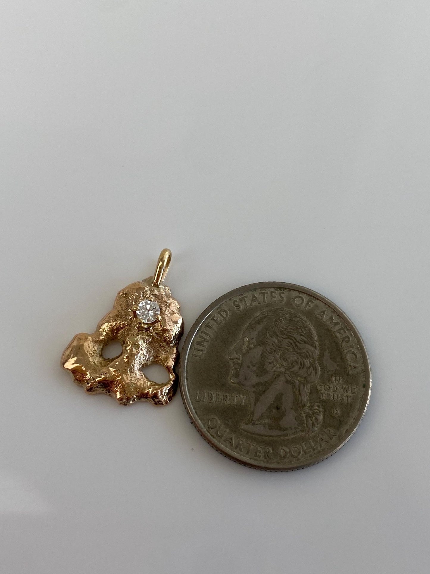 Vintage Solid 10k Yellow Gold Clear Cubic Zirconia Nugget Style Charm