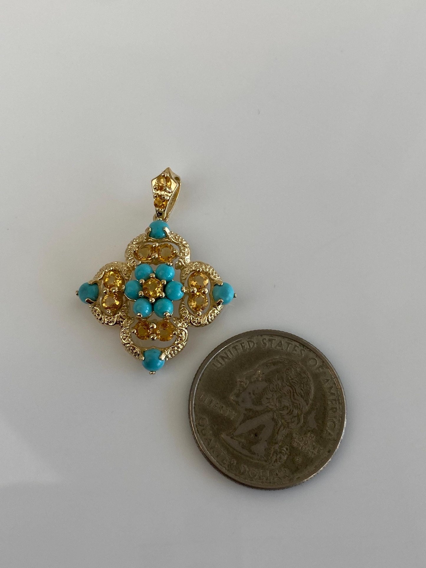 Vintage Solid 14k Yellow Gold Turquoise Citrine Charm