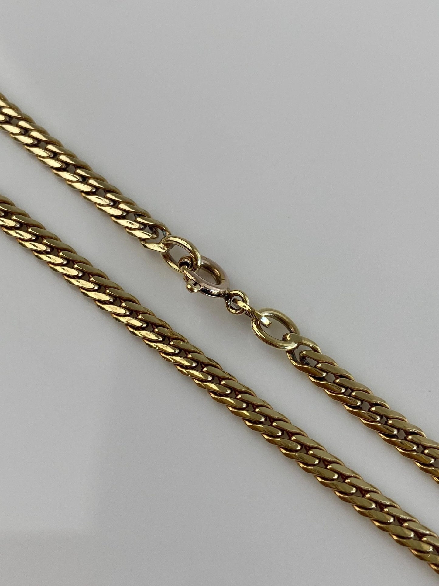 Vintage Solid 14k Yellow Gold Flat Curb Chain Necklace - 15 inches