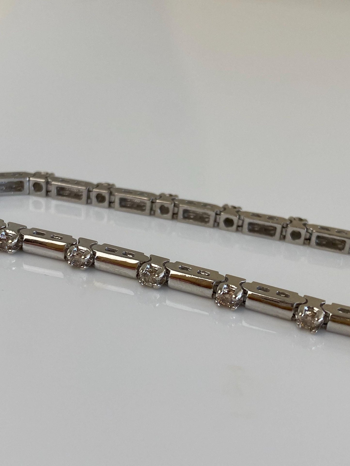 Vintage Solid 14k White Gold Champagne Diamond Link Bracelet - 7.5 inches