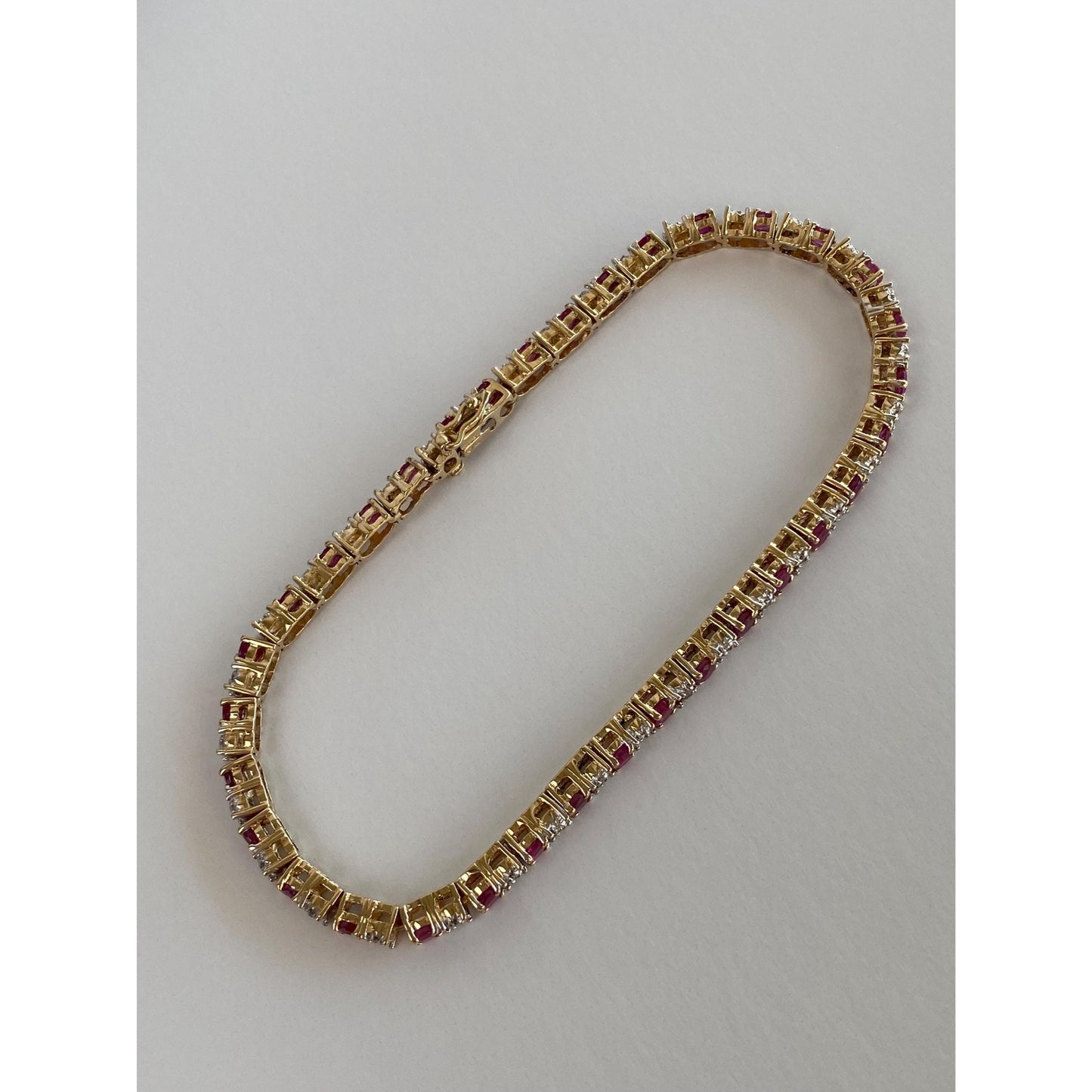 Solid 14k White & Yellow Gold Blue Sapphire Diamond Tennis Bracelet - 7.25 inches