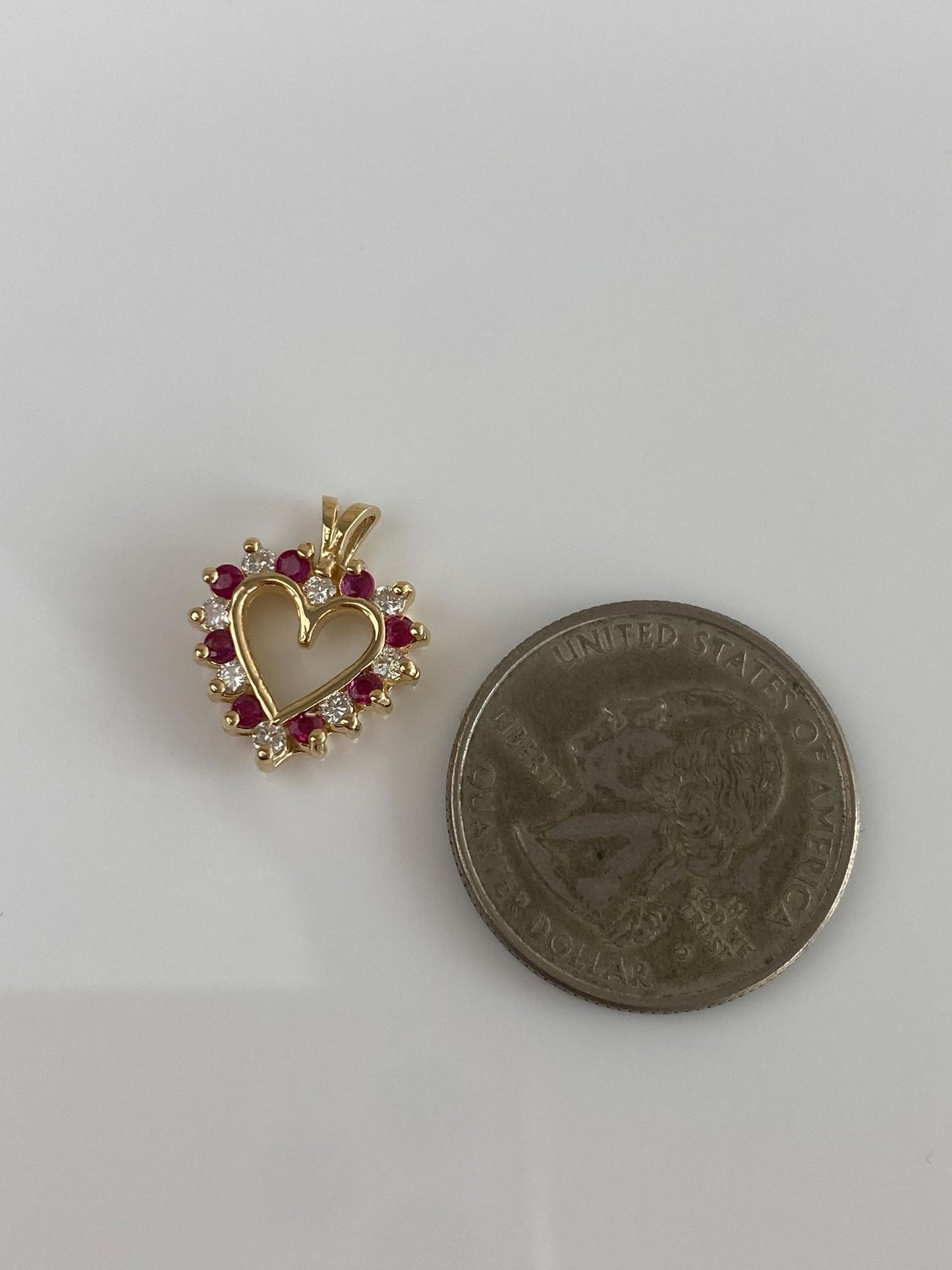 Vintage Solid 14k Yellow Gold Ruby Diamond Heart Charm