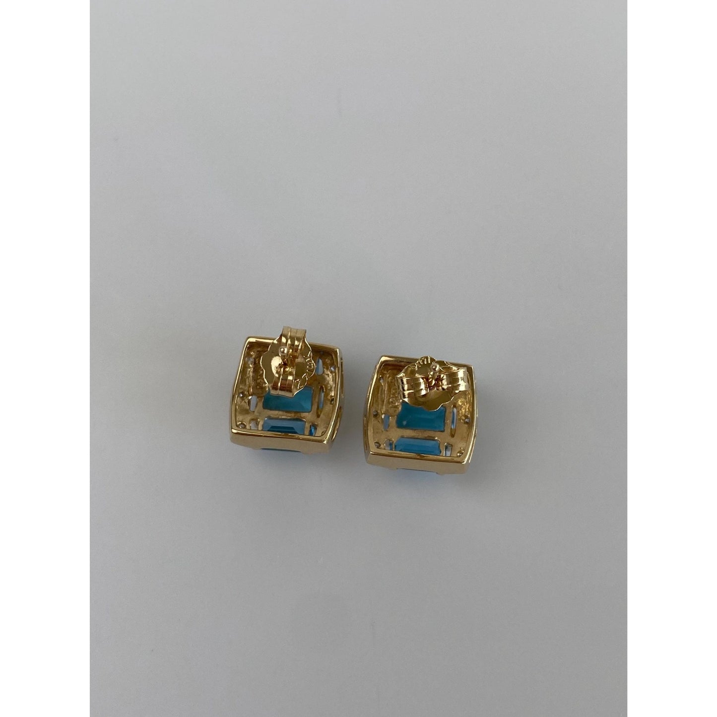 Vintage Solid 14k Yellow Gold Topaz Diamond Stud Earrings