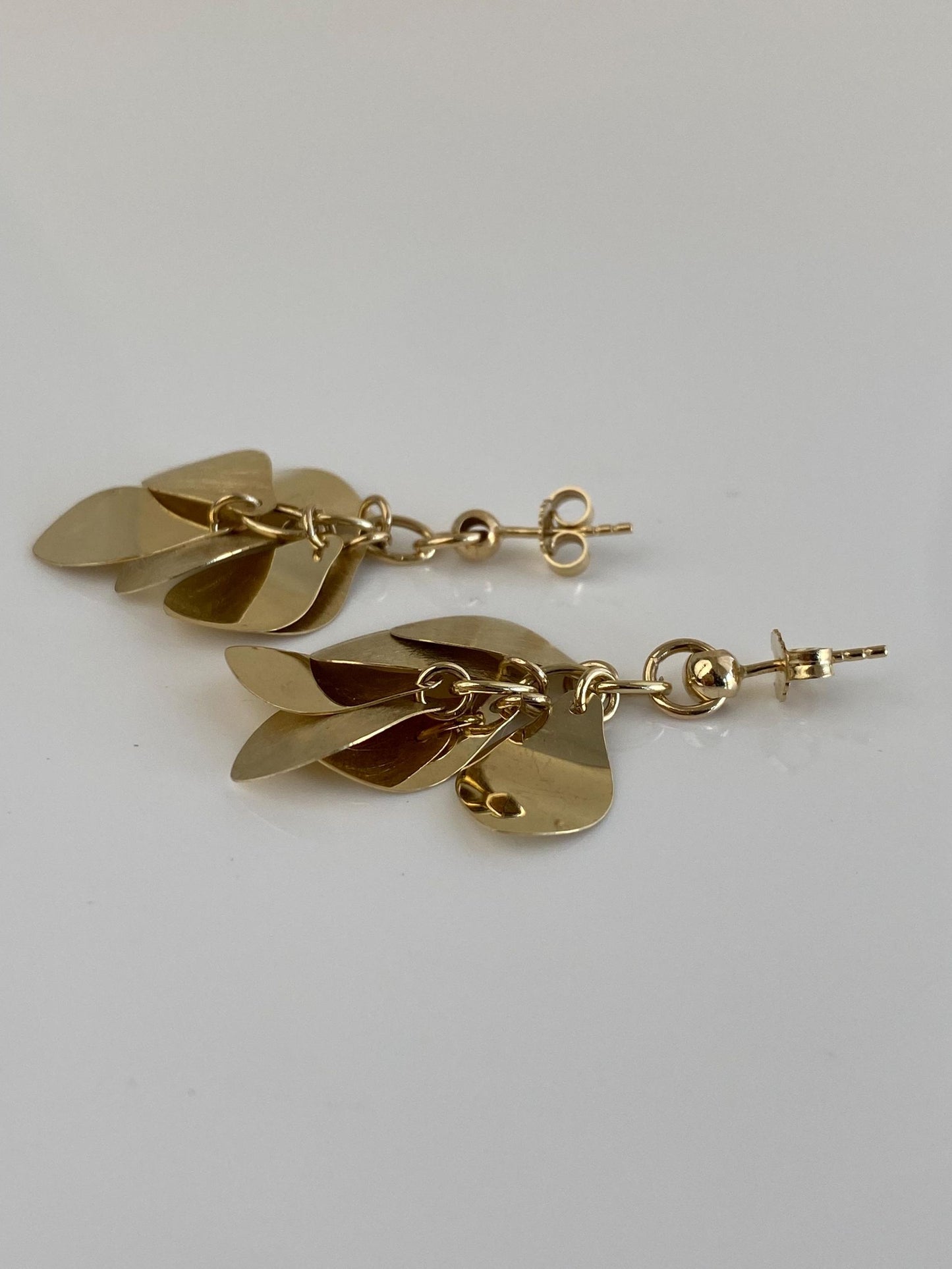Vintage Solid 14k Yellow Gold Organic Shape Leaf Dangle Stud Earrings