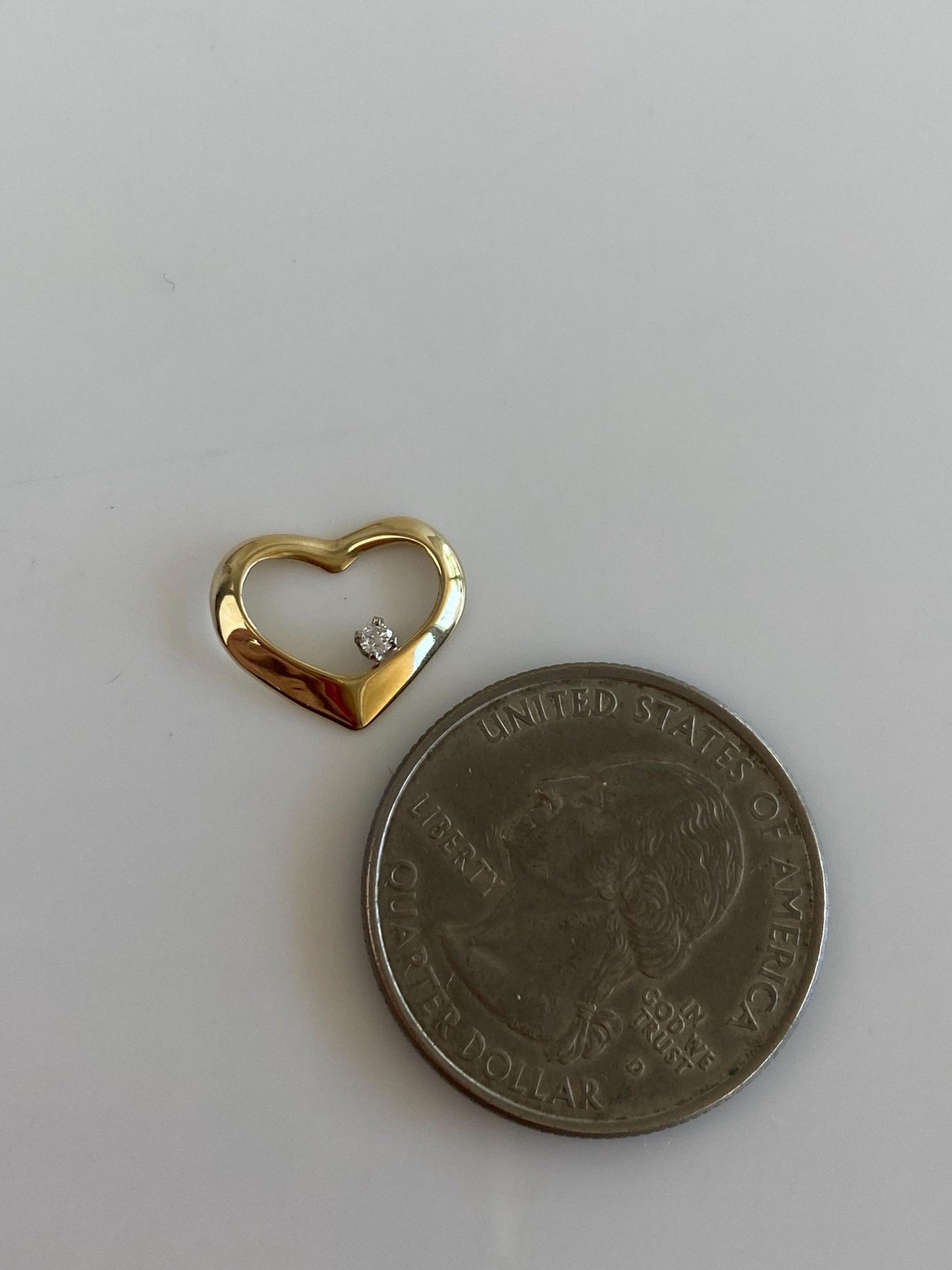 Vintage Solid 14k Yellow Gold Diamond Open Heart Slide Charm