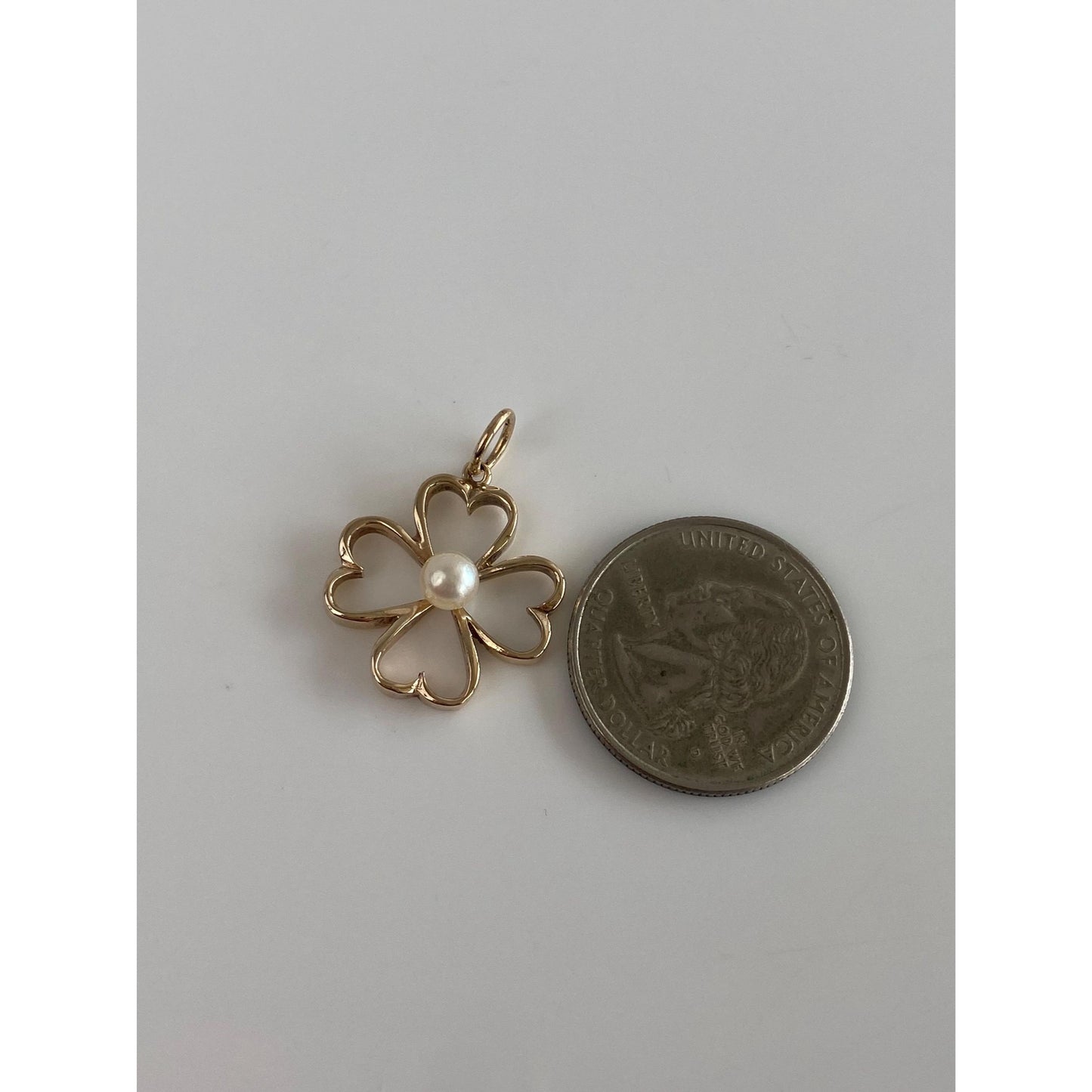 Vintage 14k Yellow Gold Pearl Clover Charm