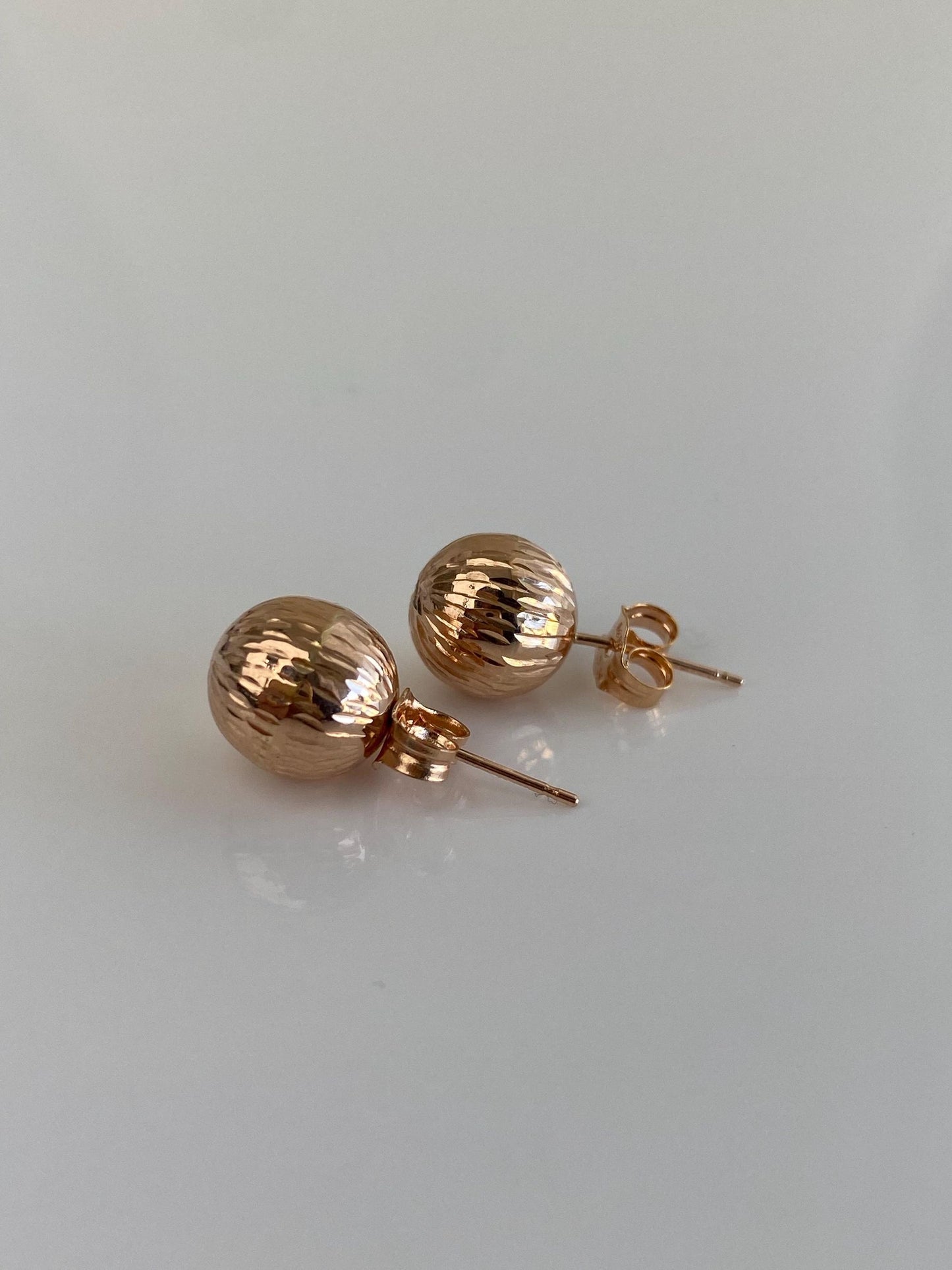 Vintage 14k Rose Gold Diamond Cut Ball Stud Earrings