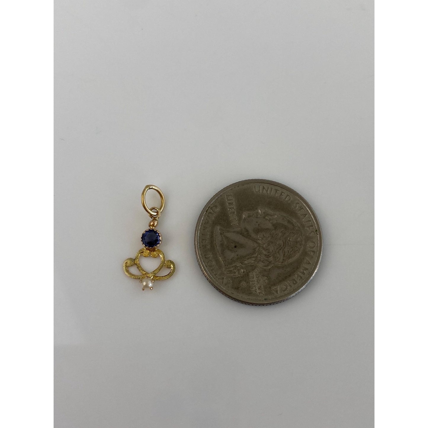 Vintage Solid 9k Yellow Gold Blue Cubic Zirconia Seed Pearl Stick Pin Conversion Charm