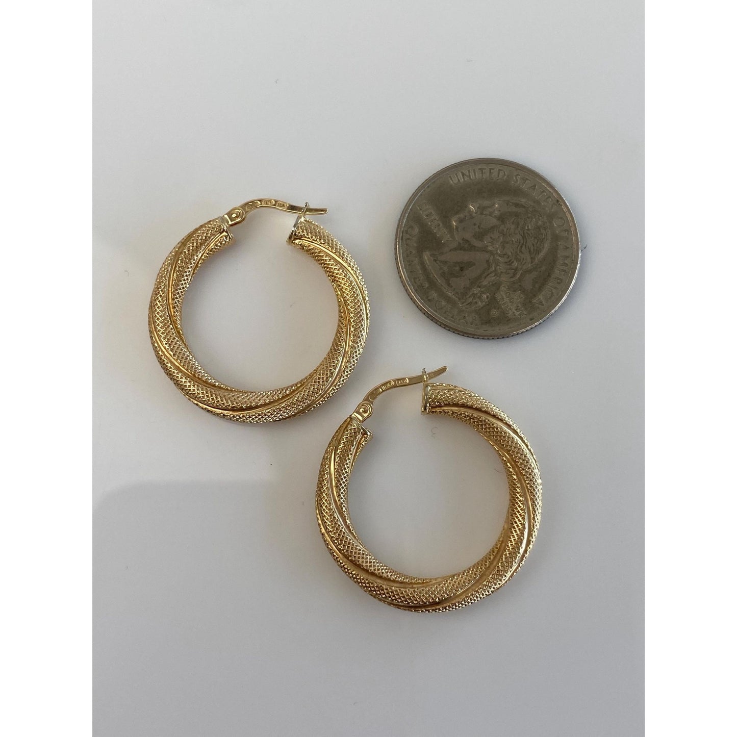Vintage 14k Yellow Gold Textured Twist Hoop Earrings
