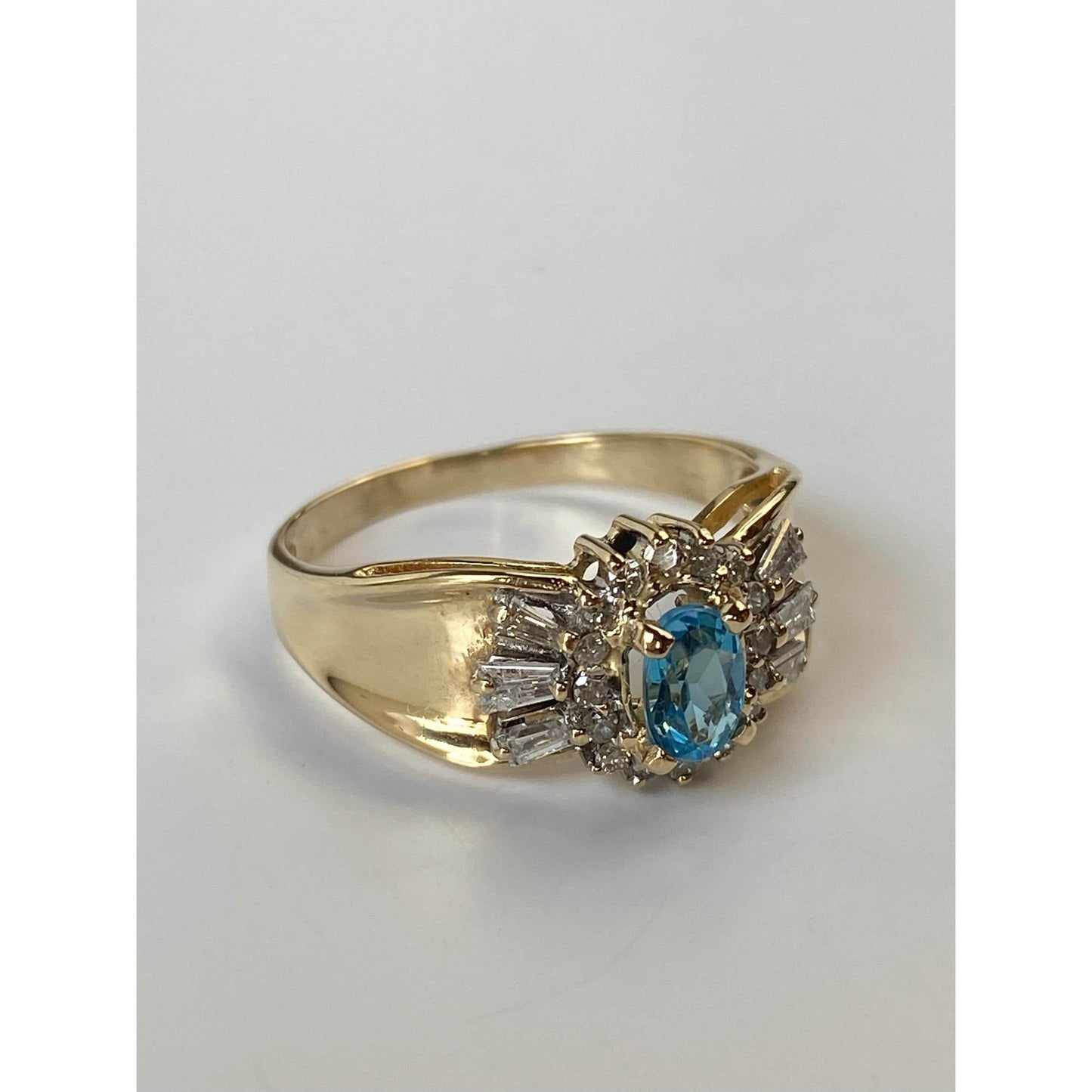 Vintage Solid 14k Yellow Gold Topaz Diamond Ring - Size 9.25
